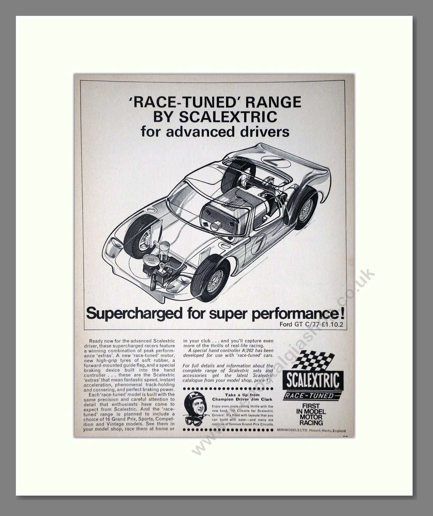 Scalextric - Race Tuned Range. Vintage Advert 1967 (ref AD65884)