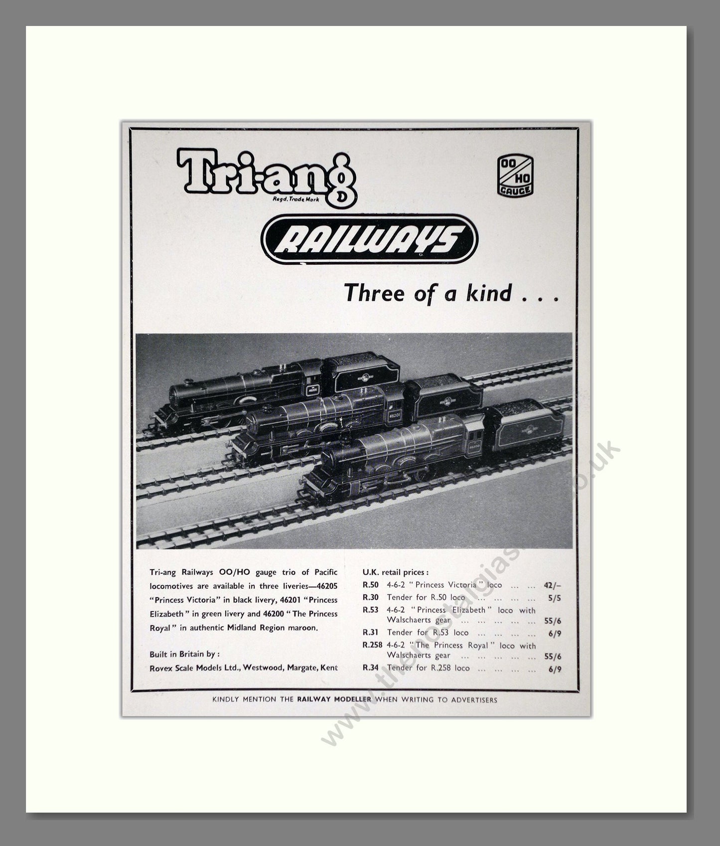 Tri-ang - Model Railways Three Of A Kind. Vintage Advert 1959 (ref AD65896)