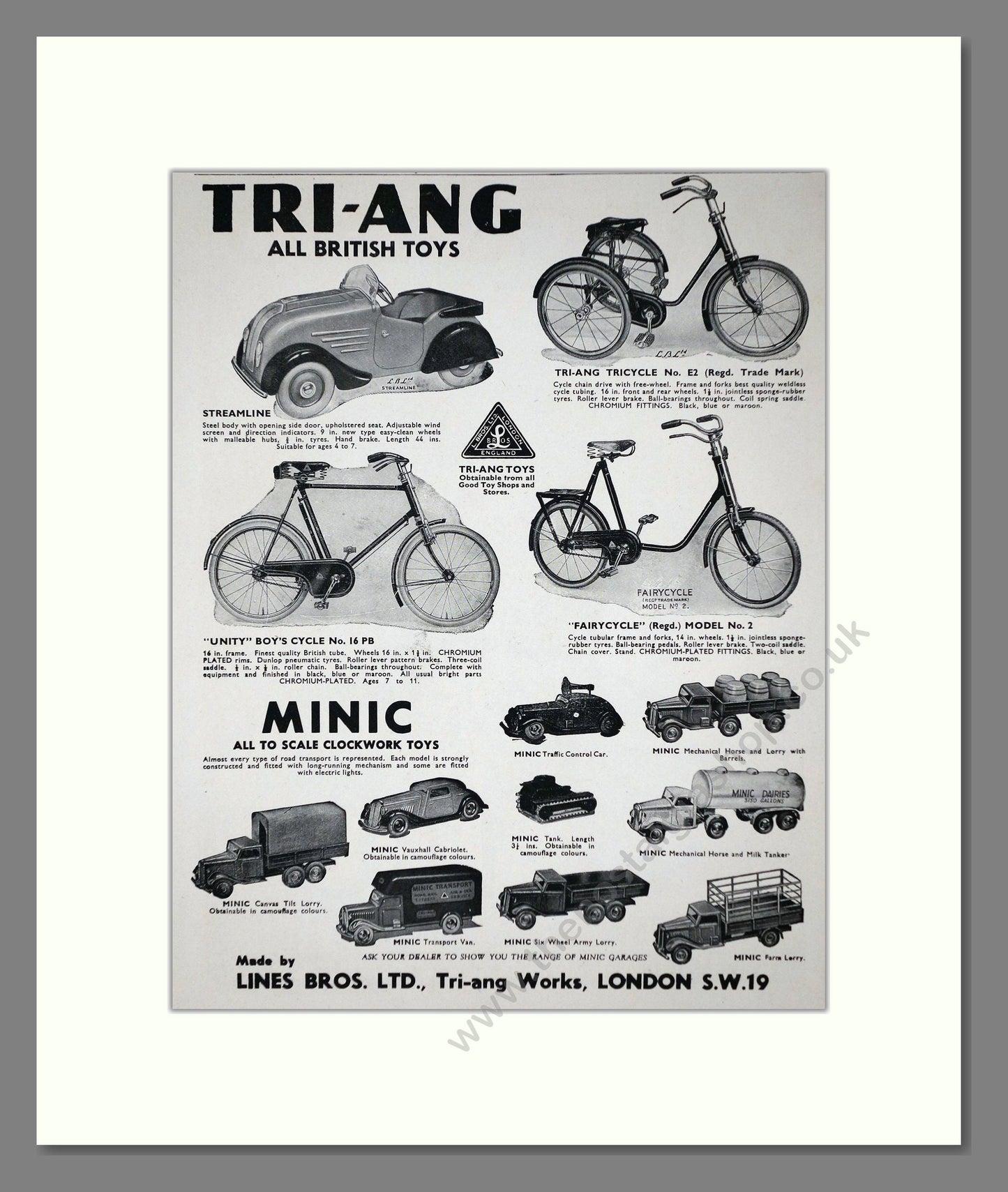 Tri-ang - Minic Clockwork Toys. Vintage Advert 1941 (ref AD65912)