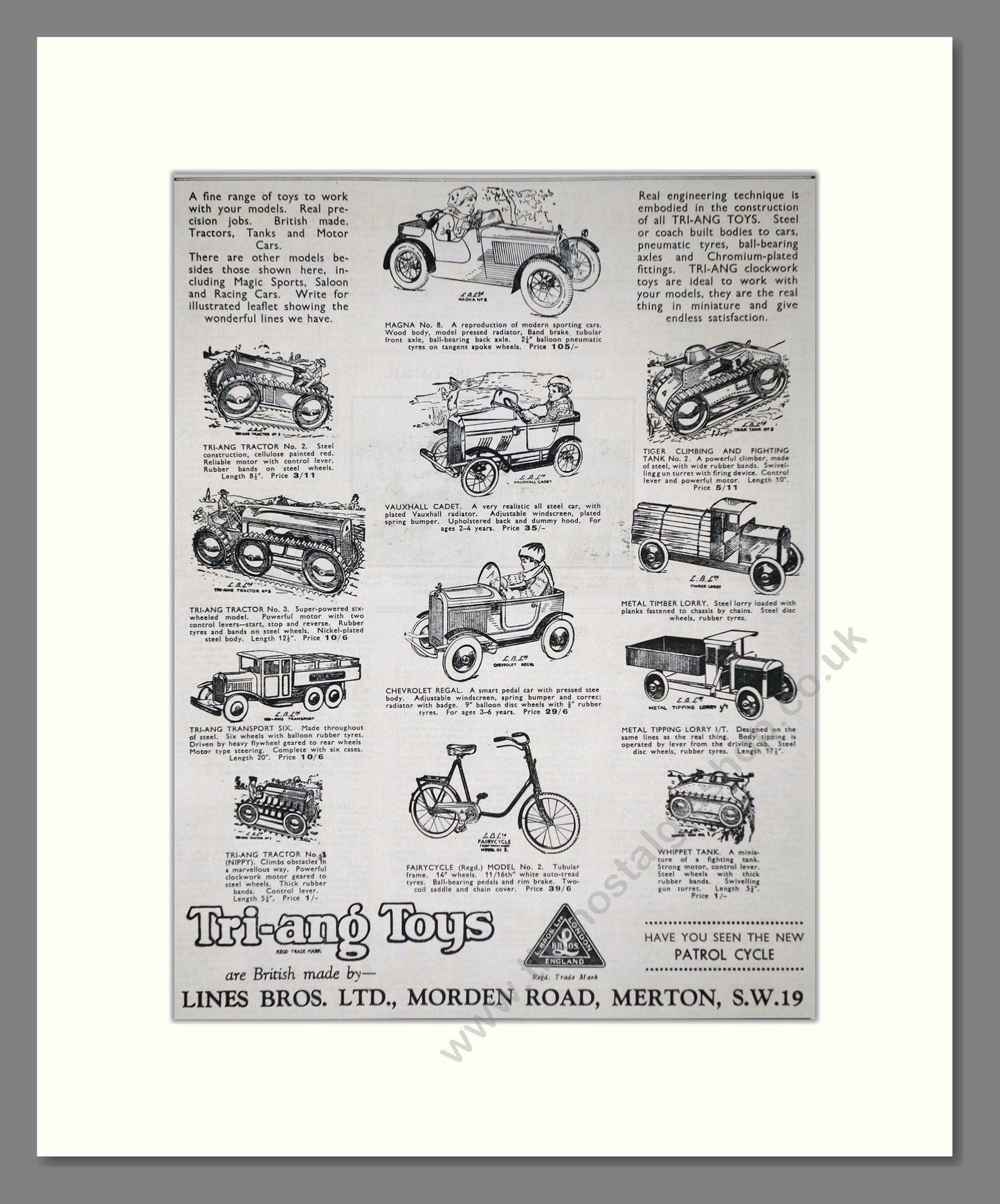 Tri-ang - Toy Cars And Bikes. Vintage Advert 1933 (ref AD65923)