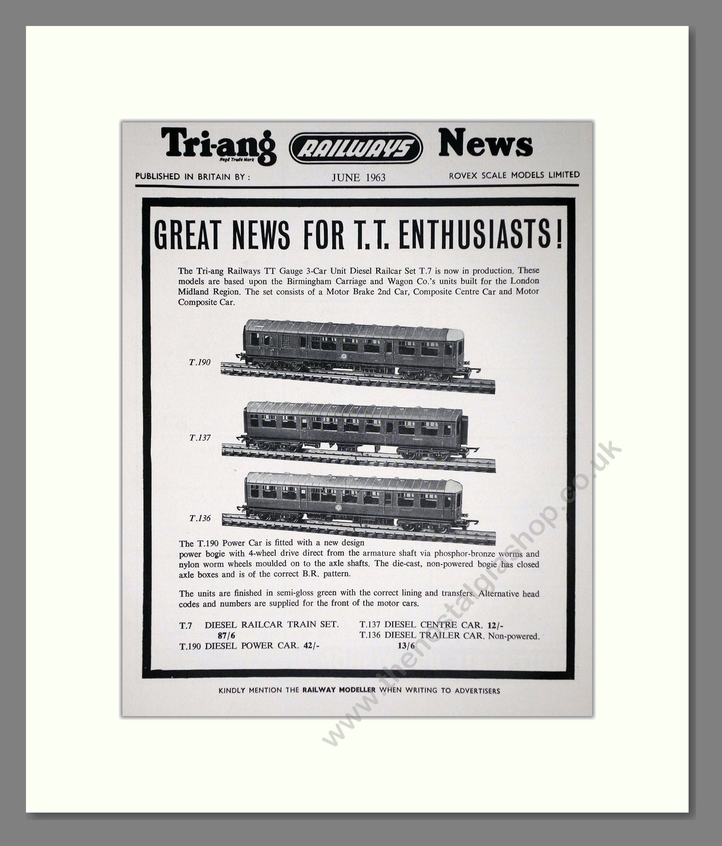 Tri-ang - Model Railways T.T Enthusiasts. Vintage Advert 1963 (ref AD65943)