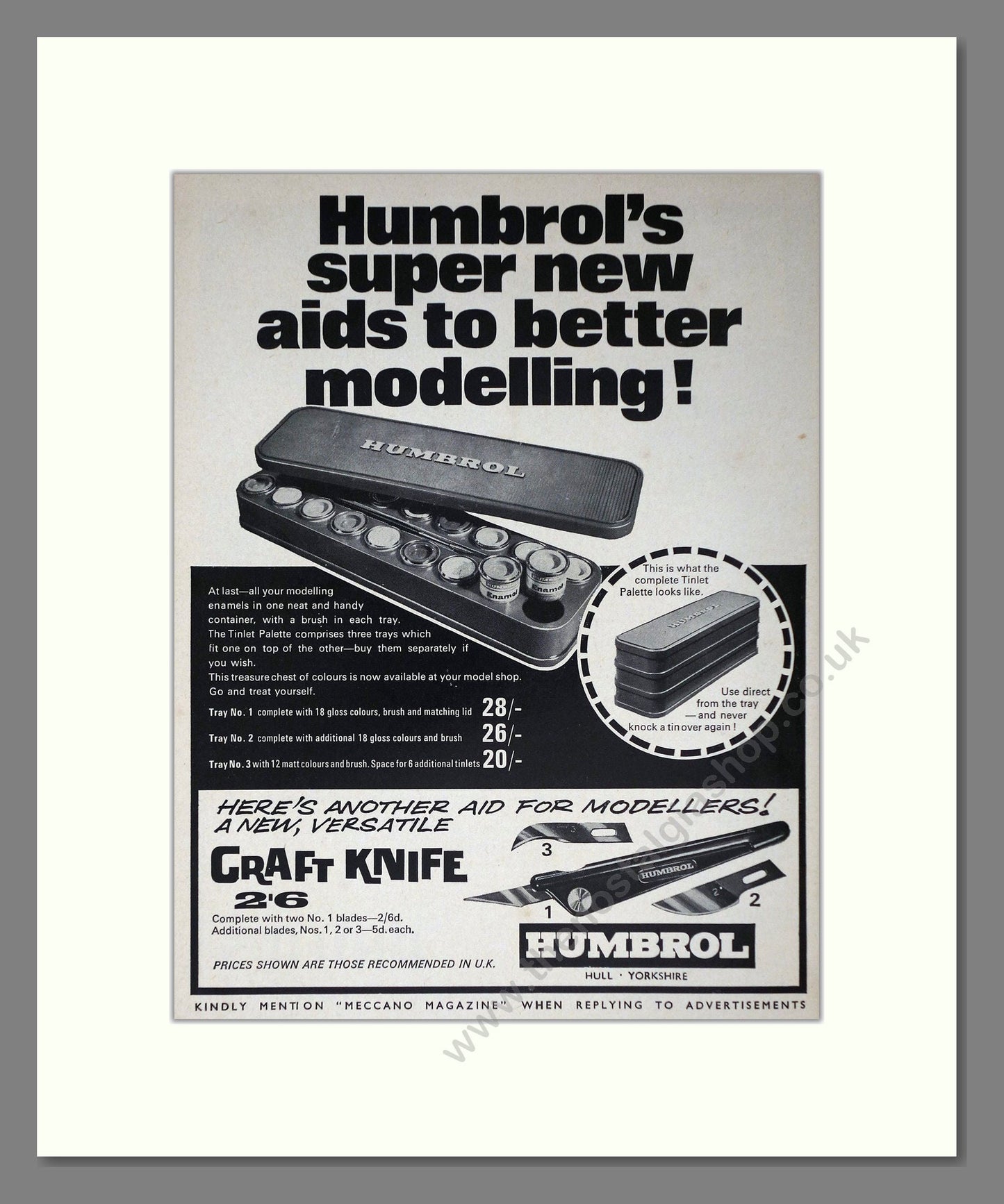 Humbrol - Paints And Craft Knife. Vintage Advert 1969 (ref AD65952)
