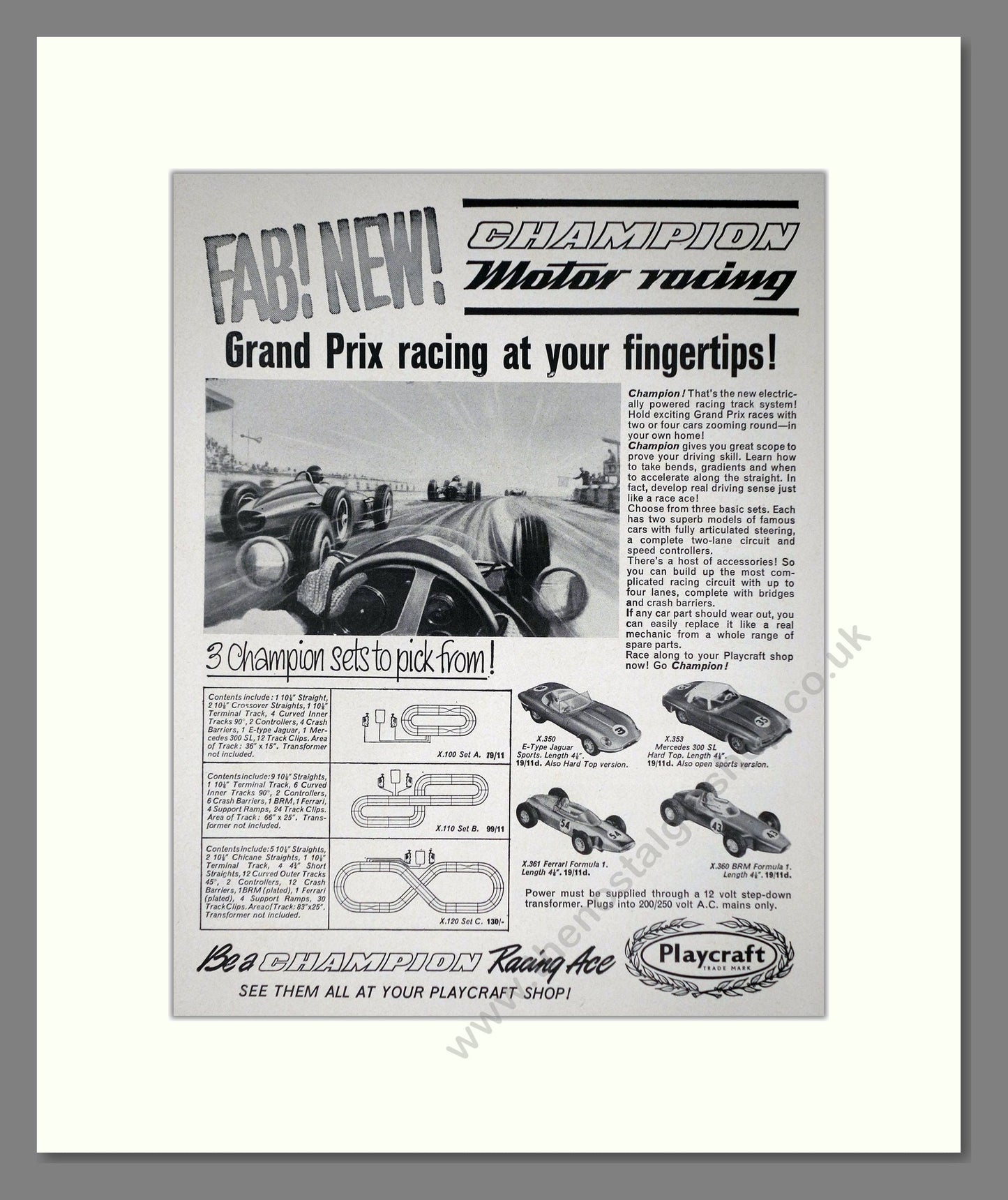 Playcraft - Champion Motor Racing. Vintage Advert 1964 (ref AD65964)