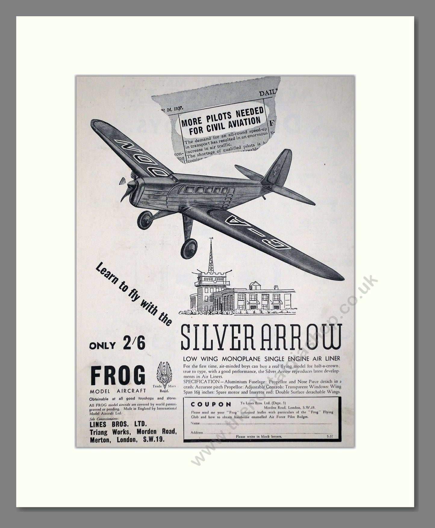 Frog Model Aircraft - Silver Arrow. Vintage Advert 1937 (ref AD65979)