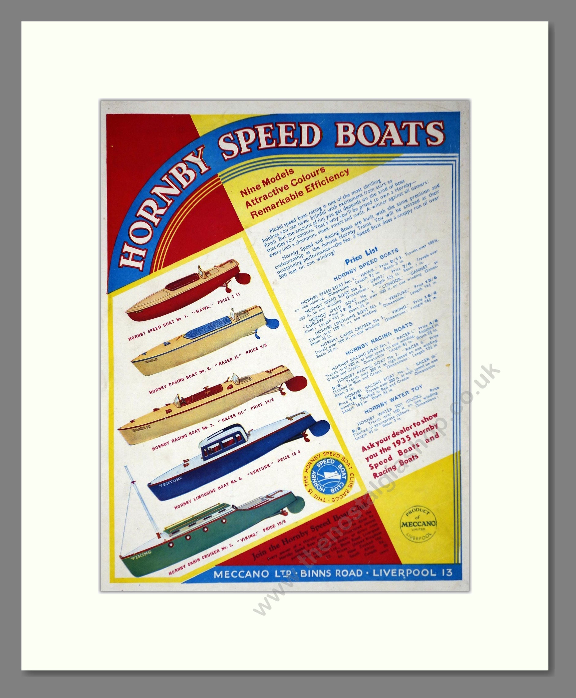 Meccano: A Boxed Hornby Speed Boat, No. 3, 'Condor', Complete With Key Red And White Untested For Working Order