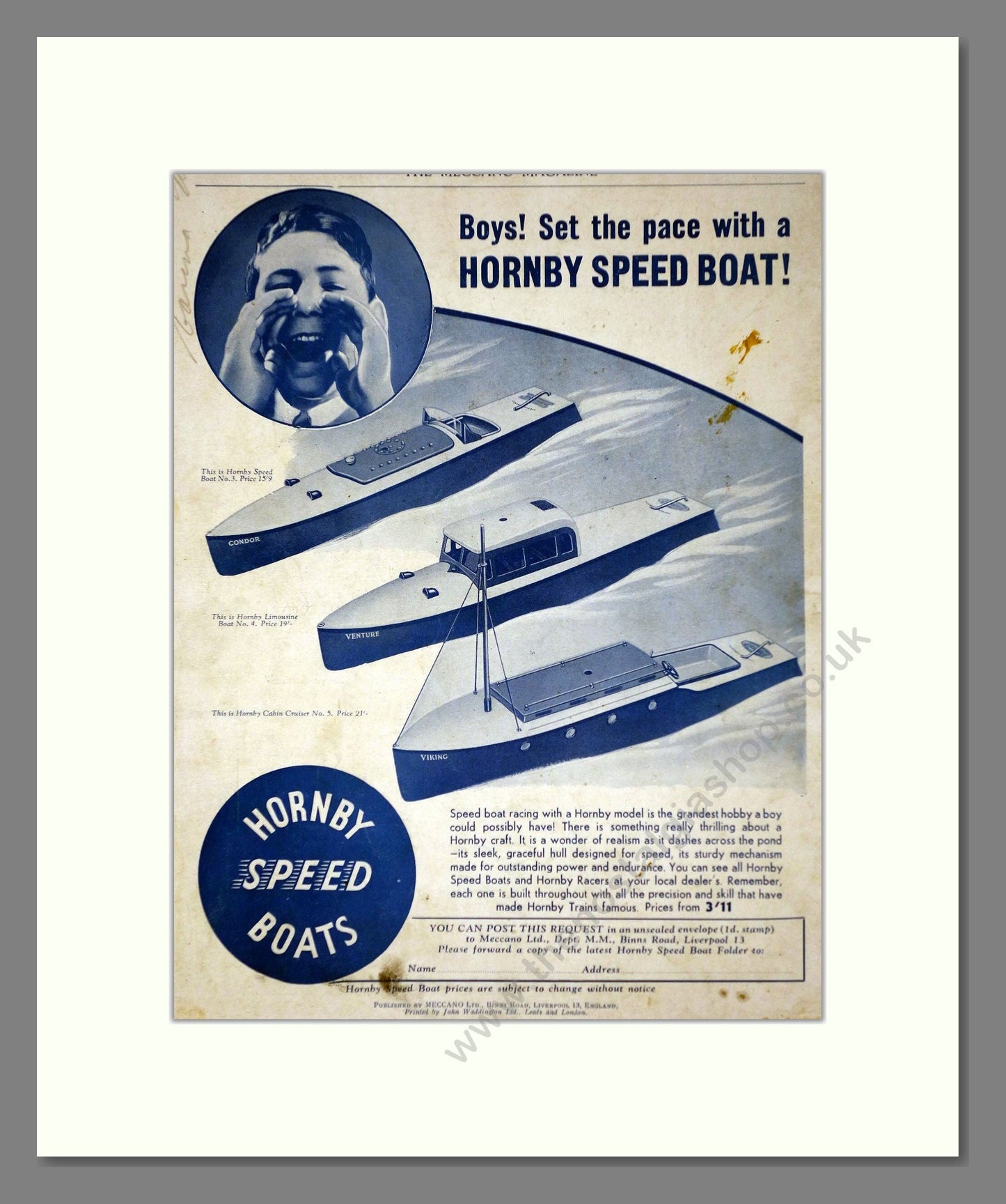 Hornby - Speed Boats. Vintage Advert 1940 (ref AD65723)