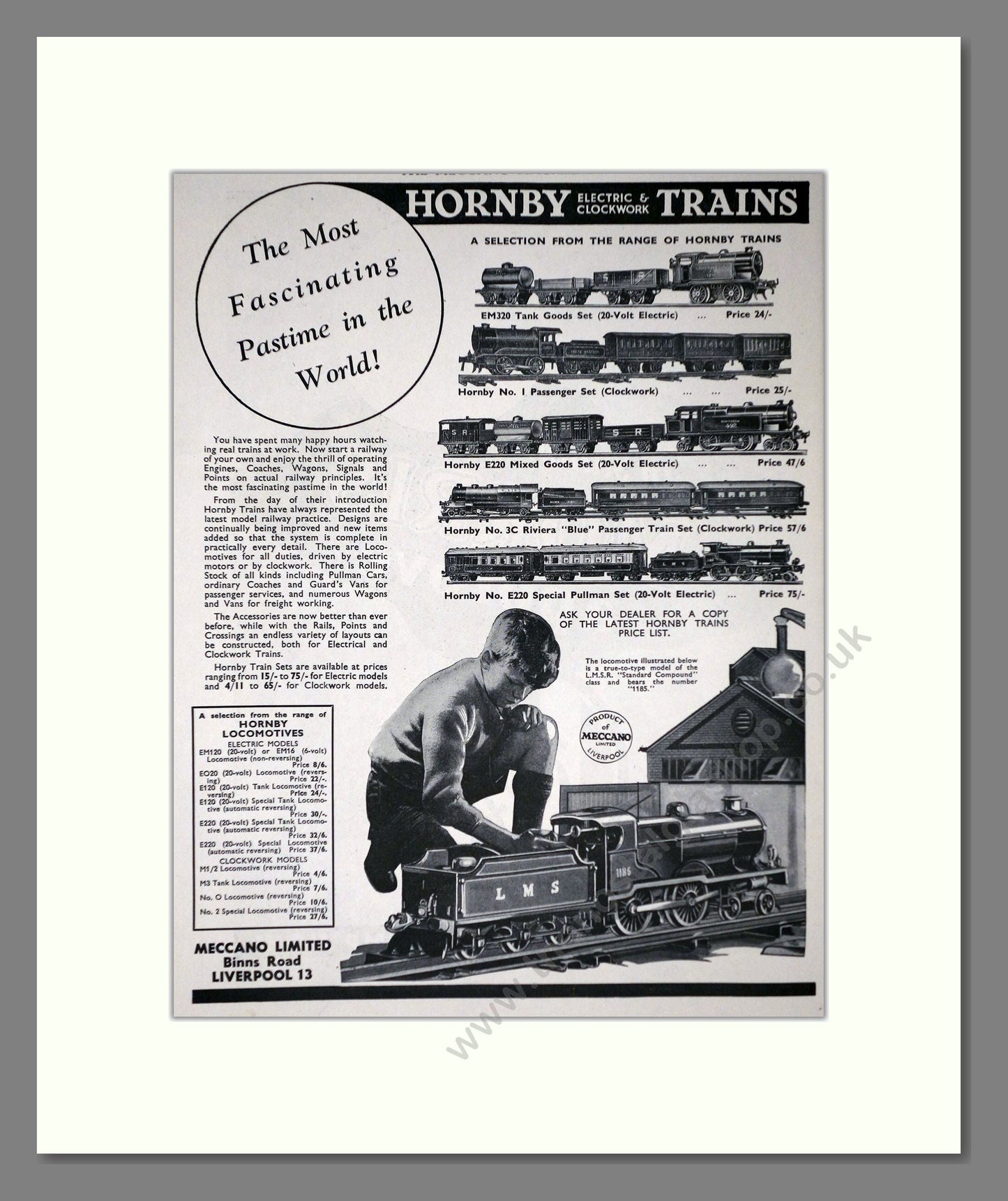 Hornby - Trains Most Fascinating Pastime. Vintage Advert 1937 (ref AD65735)