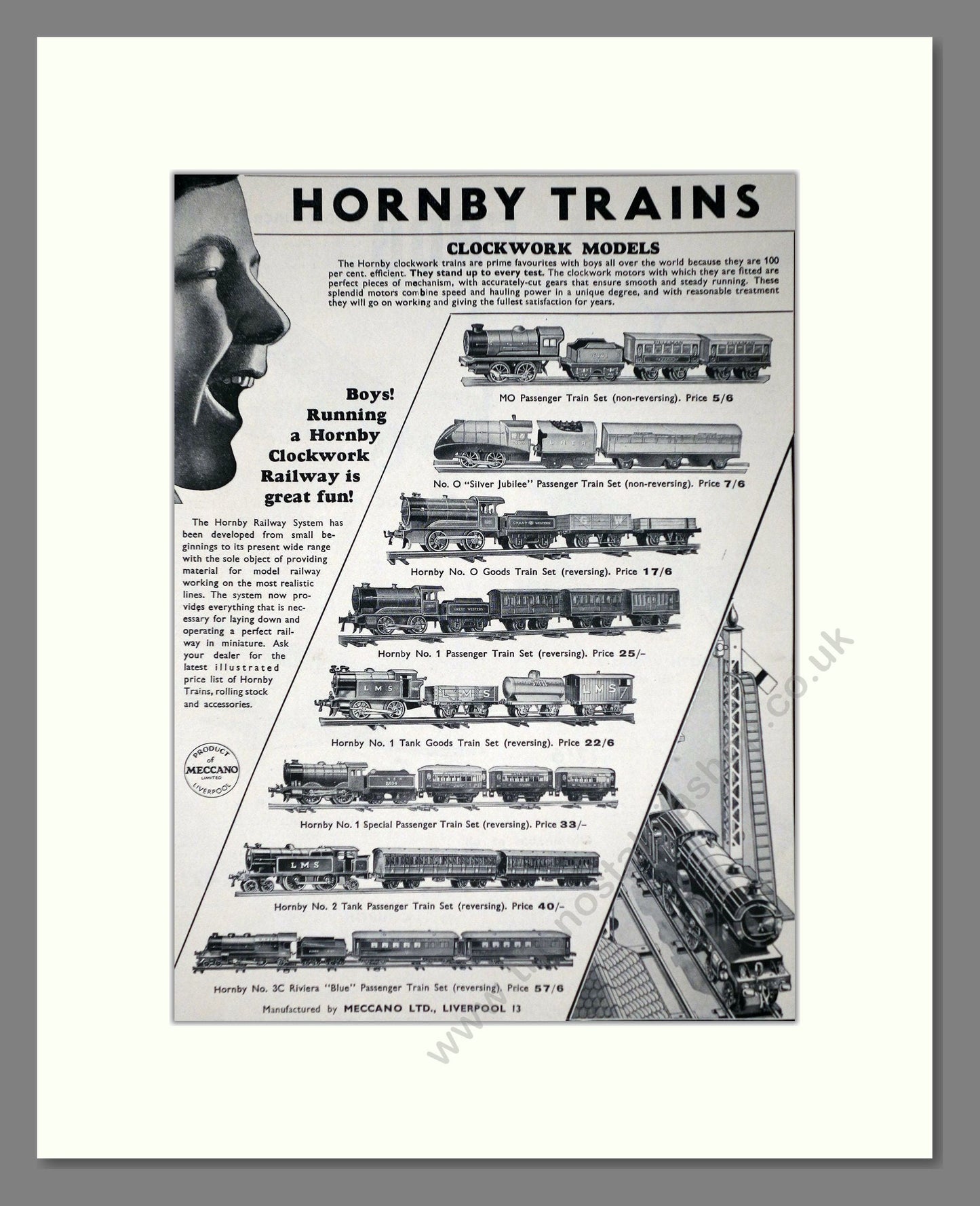 Hornby - Clockwork Models. Vintage Advert 1937 (ref AD65750)