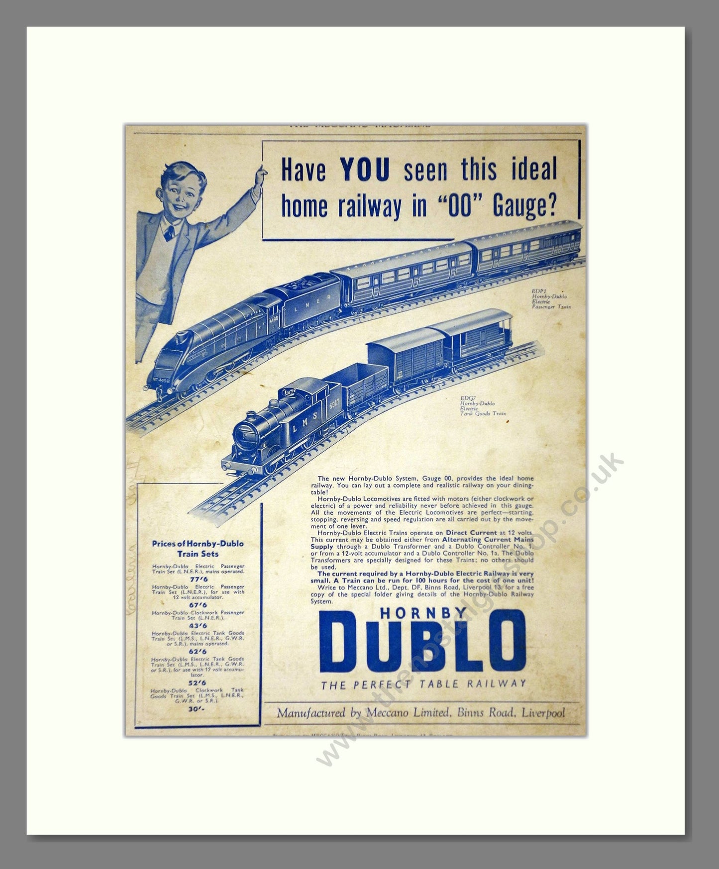 Hornby - OO Gauge Railway. Vintage Advert 1940 (ref AD65754)