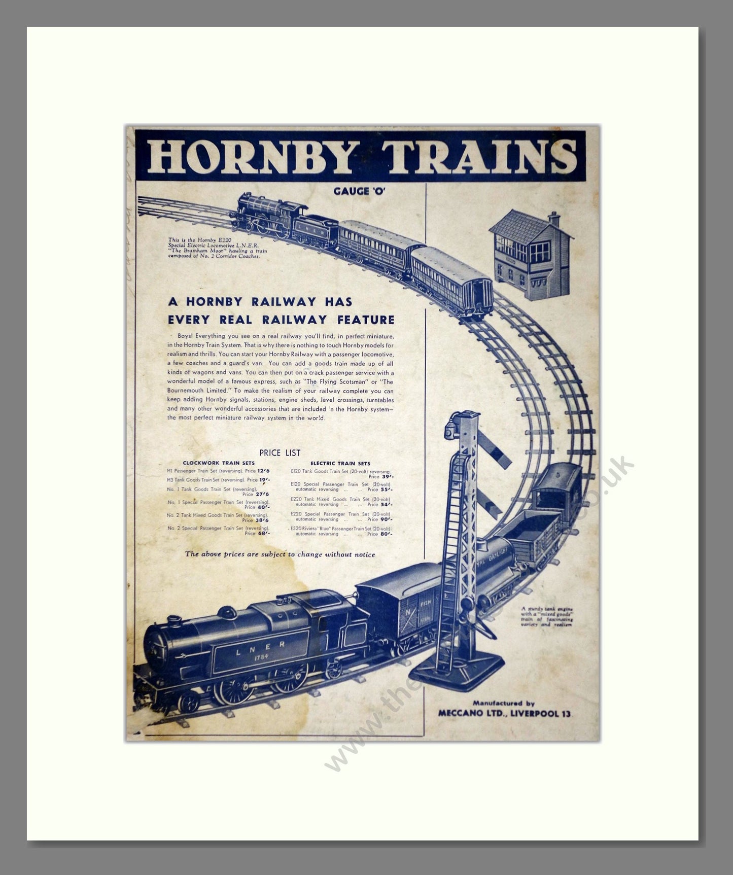 Hornby - Gauge O Trains. Vintage Advert 1940 (ref AD65755)