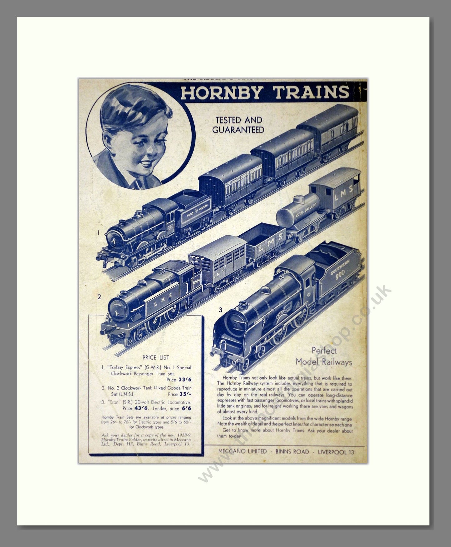 Hornby - Trains Tested And Guarenteed. Vintage Advert 1938 (ref AD65758)