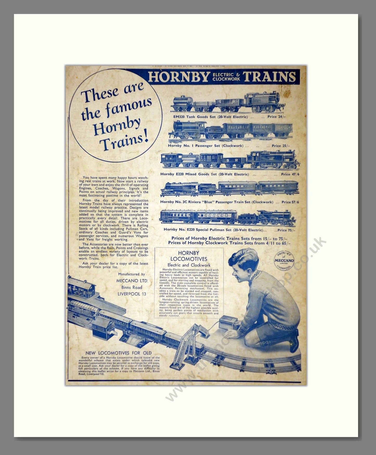 Hornby - Electric And Clockwork Trains. Vintage Advert 1936 (ref AD65763)