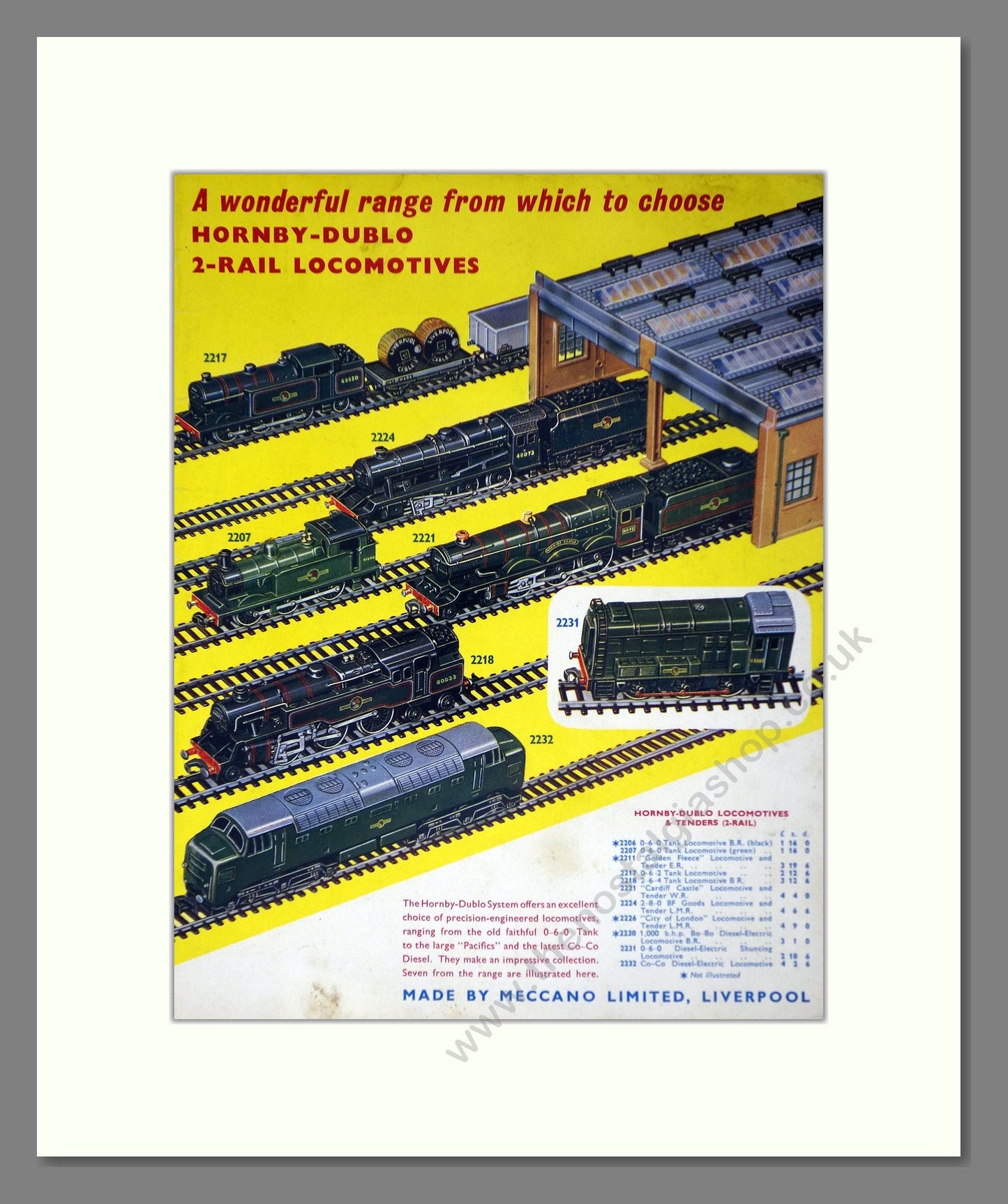 Hornby - Dublo 2 Rail Locomotives. Vintage Advert 1961 (ref AD65765)