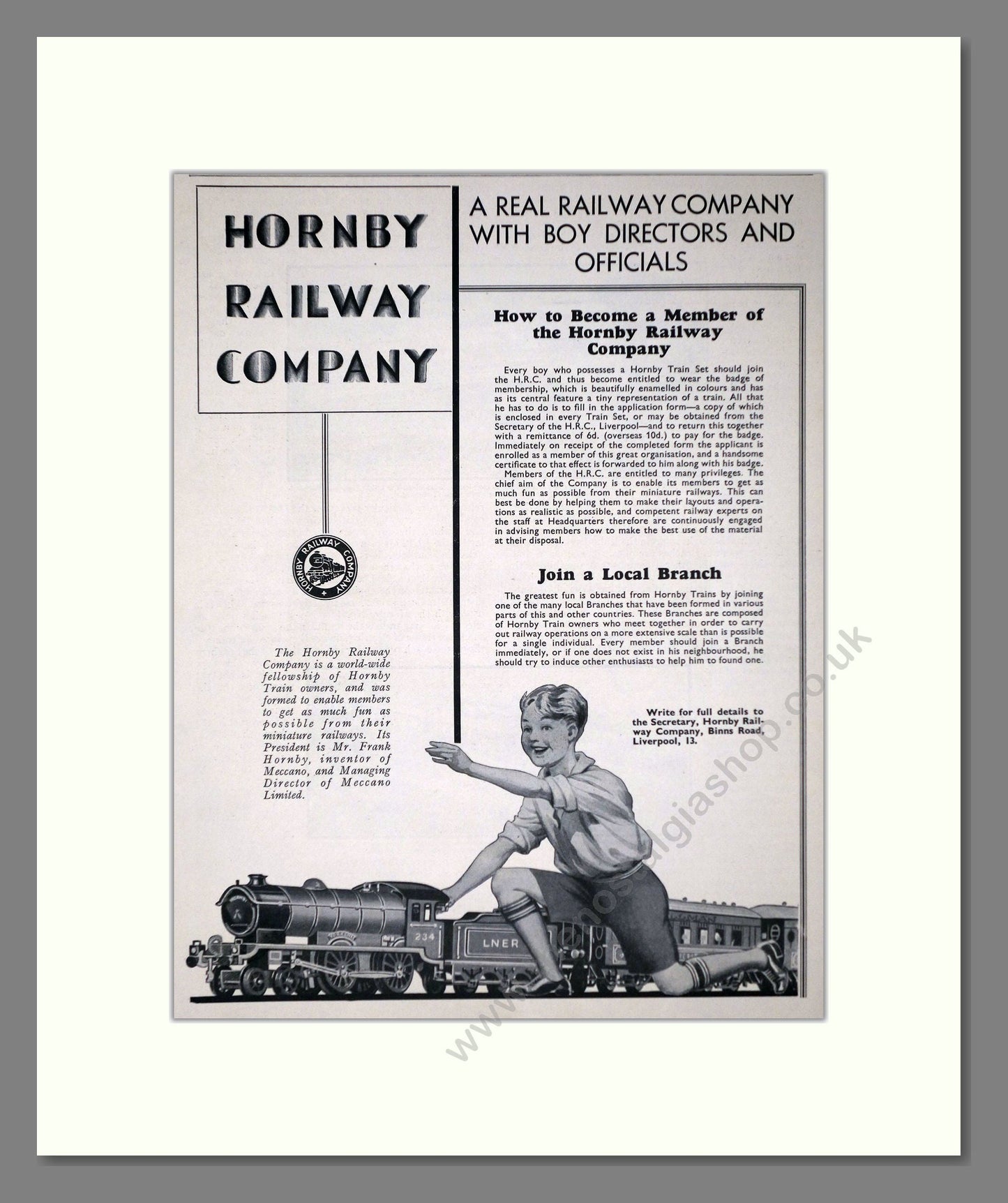 Hornby - Railway Company. Vintage Advert 1936 (ref AD65771)