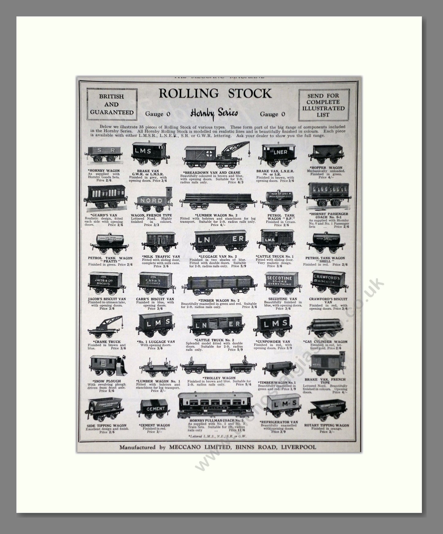 Hornby - Rolling Stock. Vintage Advert 1928 (ref AD65786)