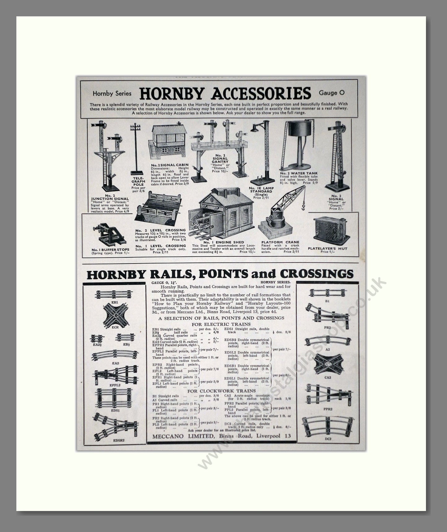 Hornby - Accessories / Rails Points And Crossings. Vintage Advert 1937 (ref AD65802)