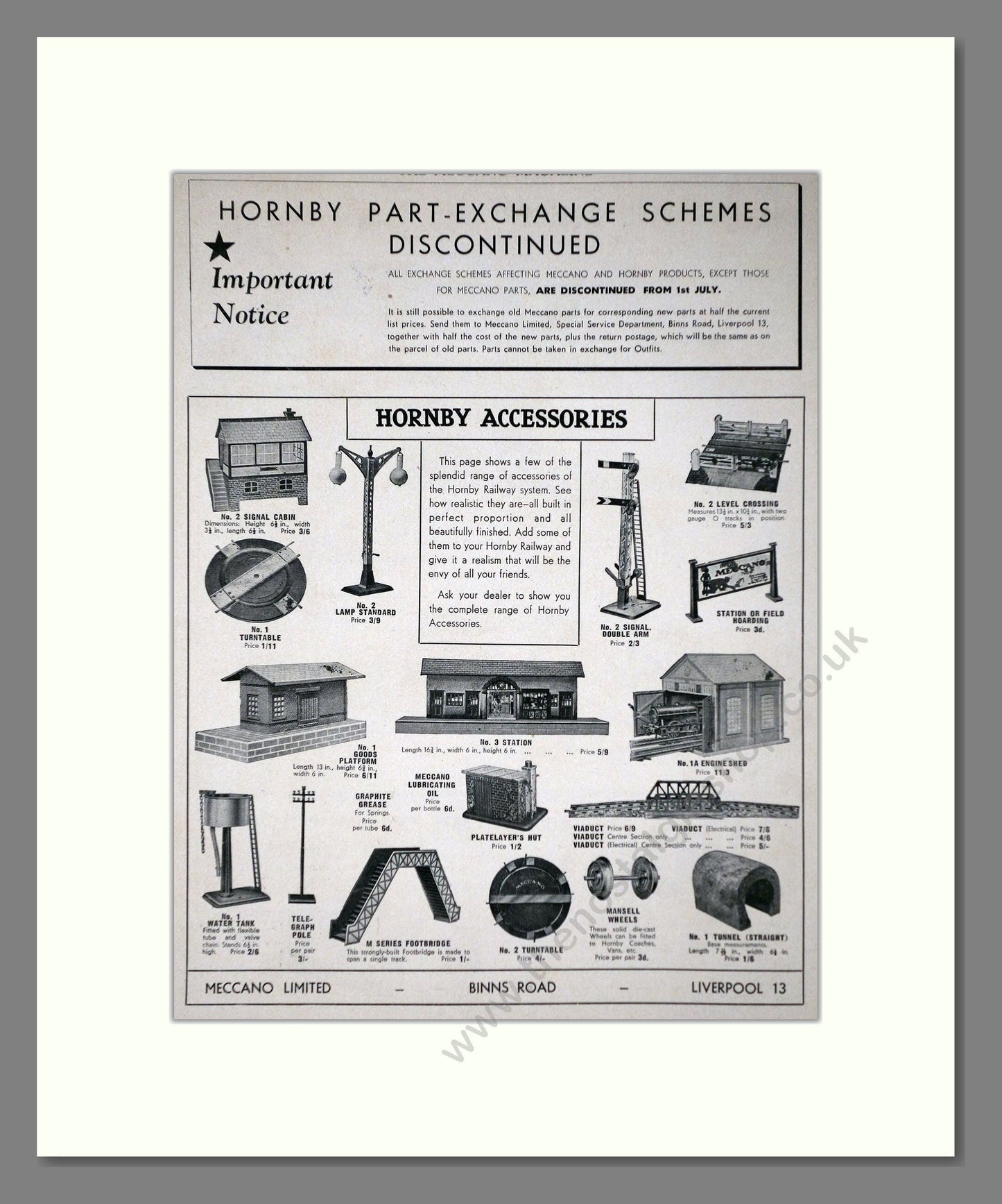Hornby - Accessories. Vintage Advert 1938 (ref AD65803)
