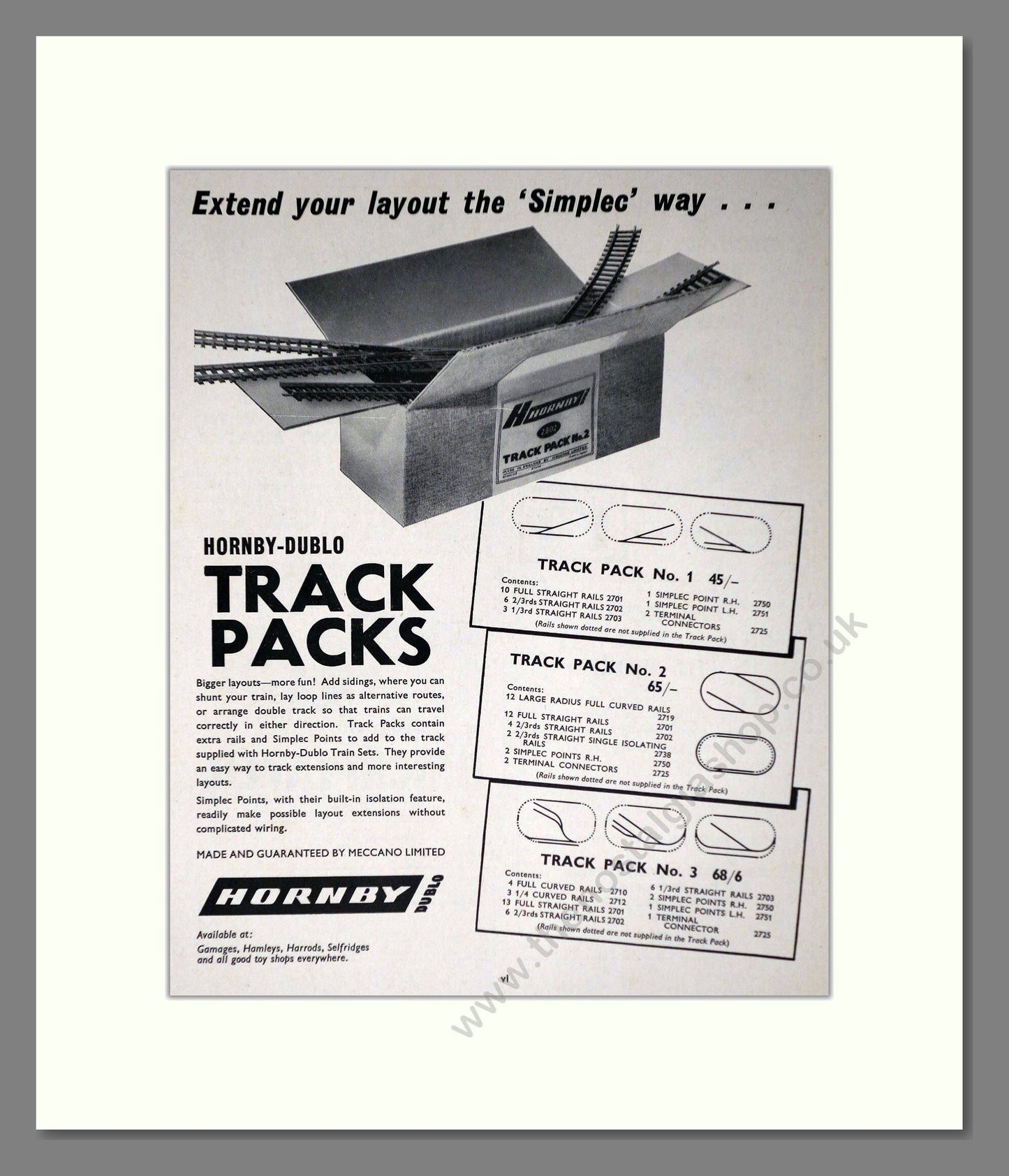Hornby - Simplec Track Packs. Vintage Advert 1964 (ref AD65804)