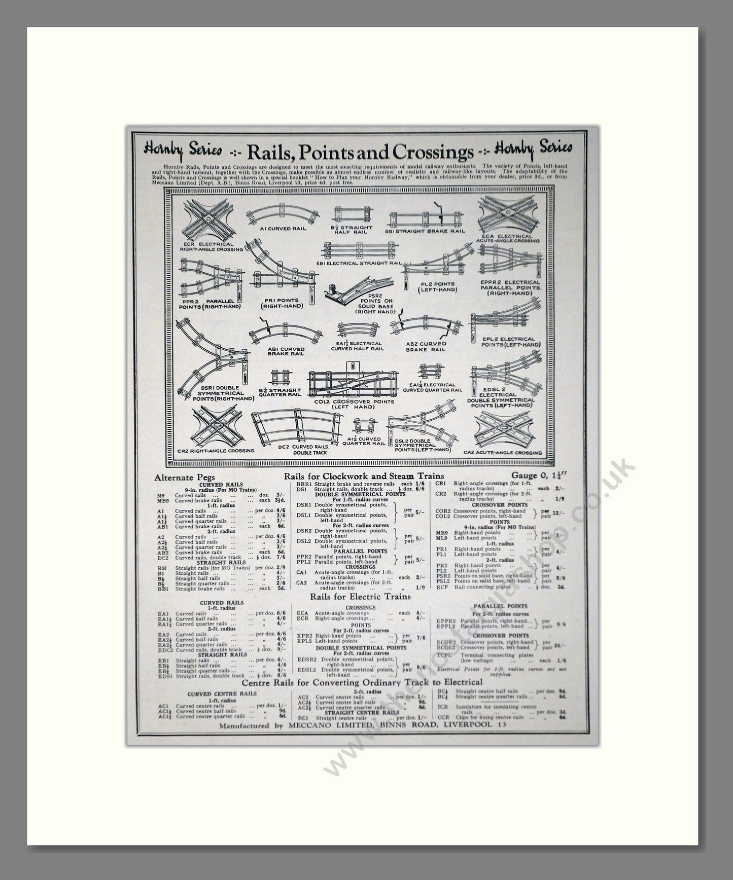 Hornby - Rails Points And Crossings. Vintage Advert 1933 (ref AD65809)