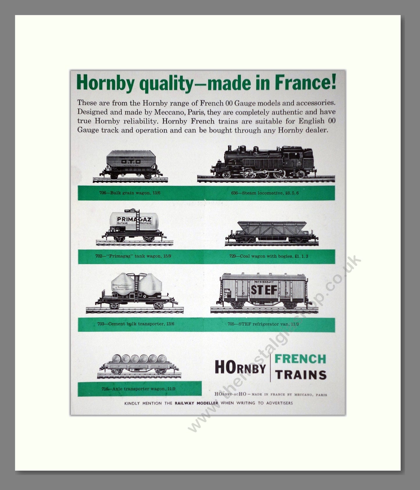 Hornby - French Trains. Vintage Advert 1962 (ref AD65825)