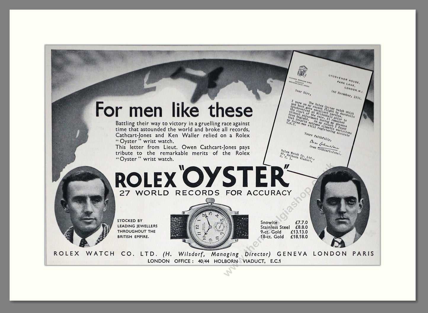 Rolex - Oyster. Vintage Advert 1934 (ref AD66464)