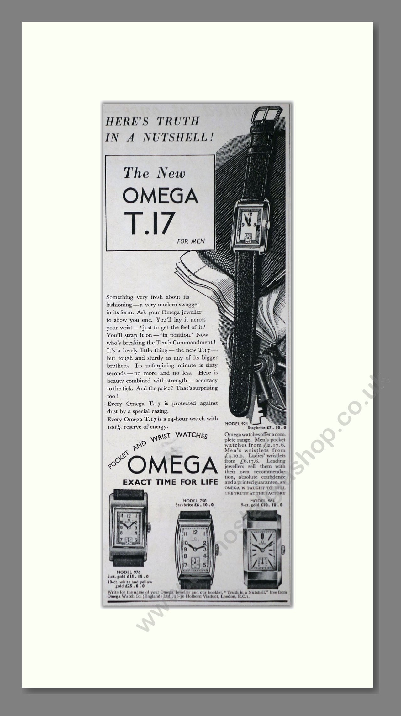 Omega - T.17 For Men. Vintage Advert 1935 (ref AD66498)