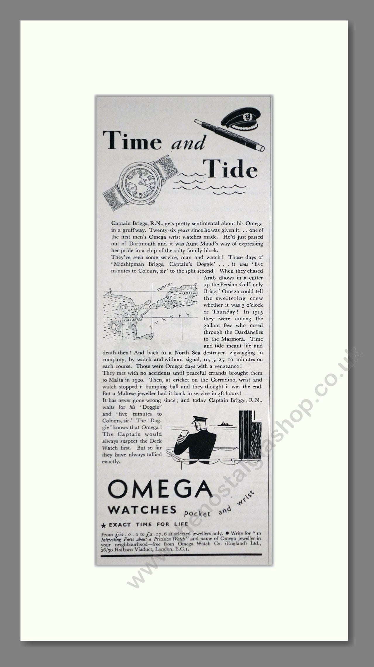 Omega - Time And Tide. Vintage Advert 1935 (ref AD66502)