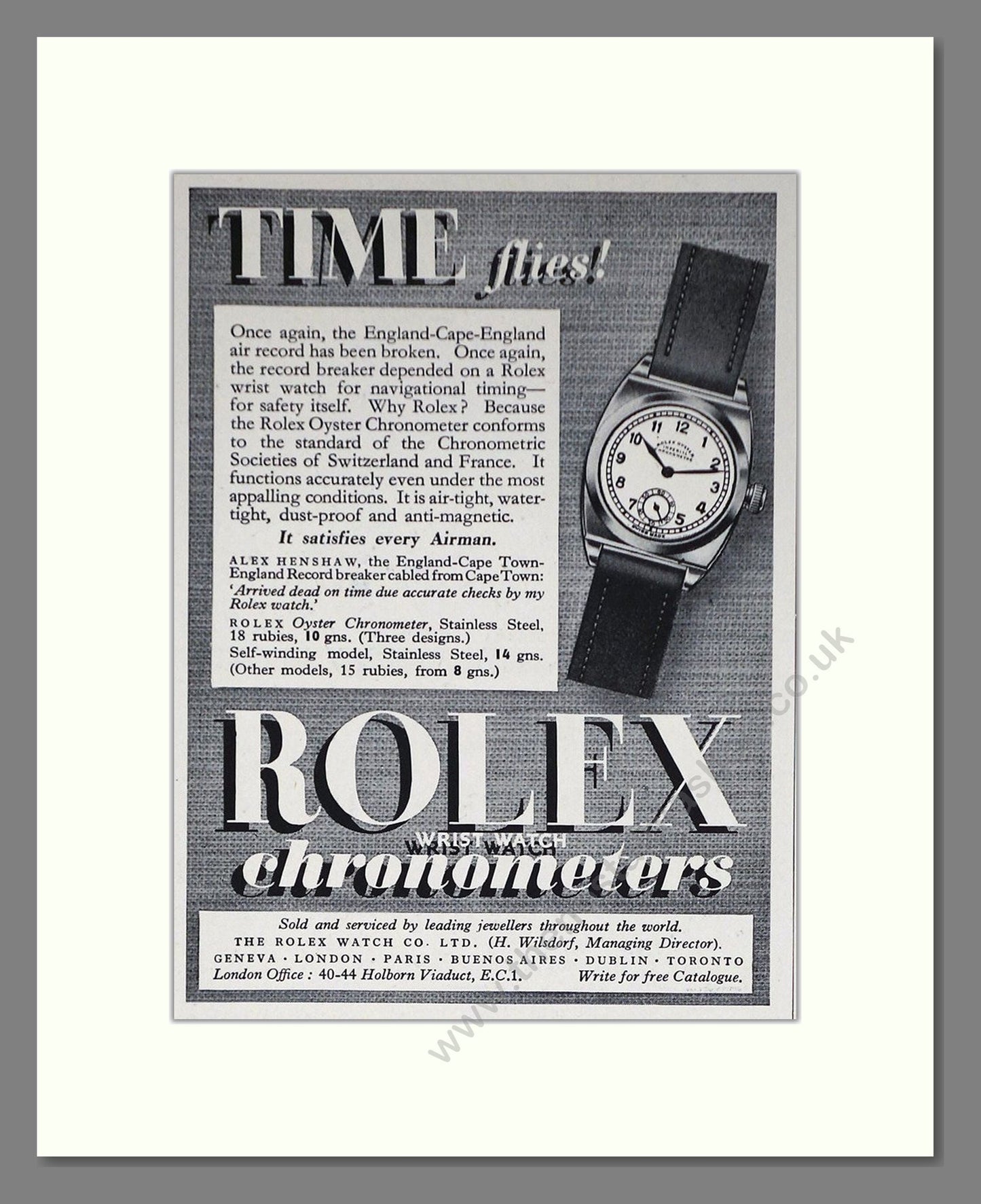 Rolex - Chronometers. Vintage Advert 1939 (ref AD66510)