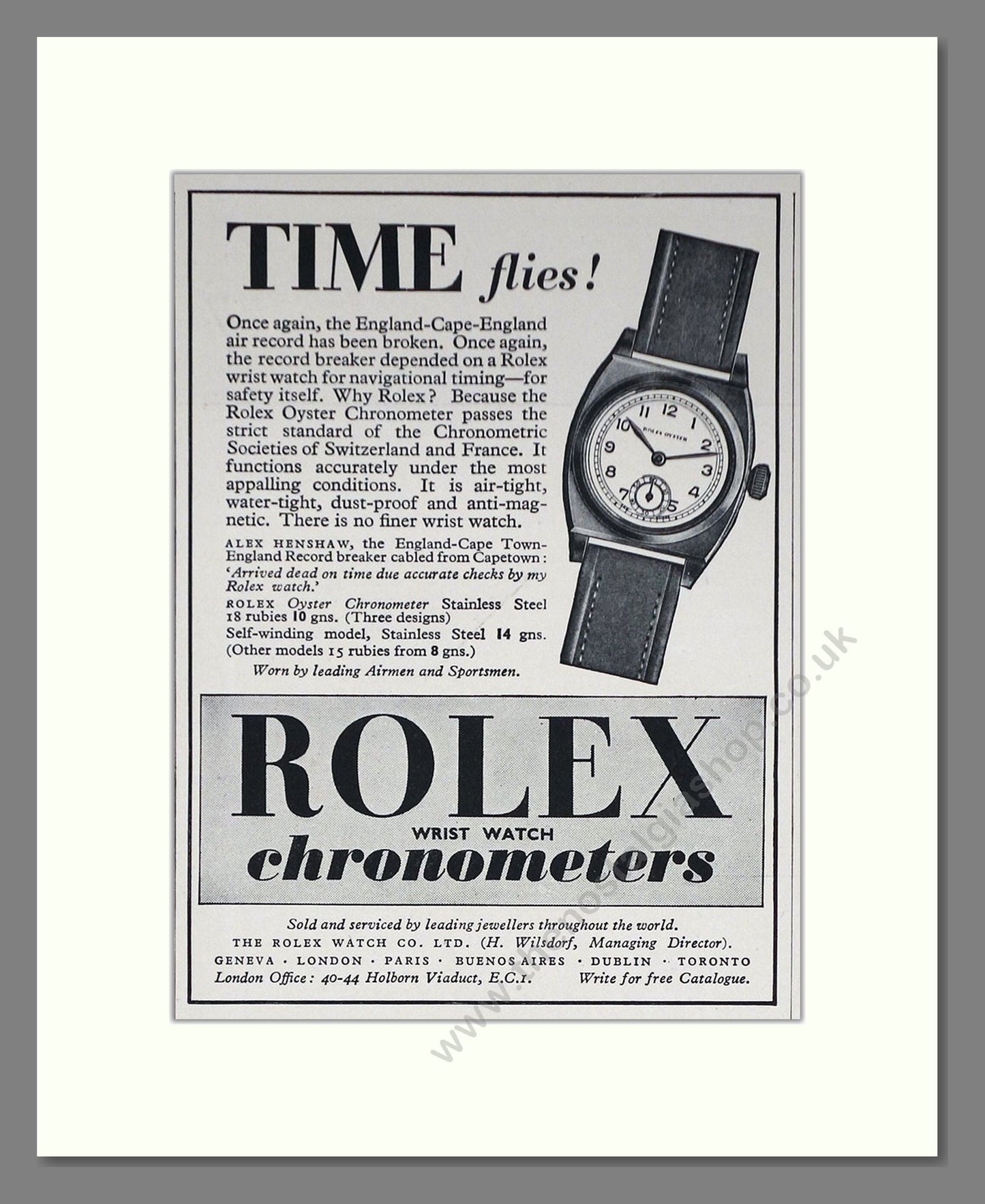 Rolex - Chronometers. Vintage Advert 1939 (ref AD66511)