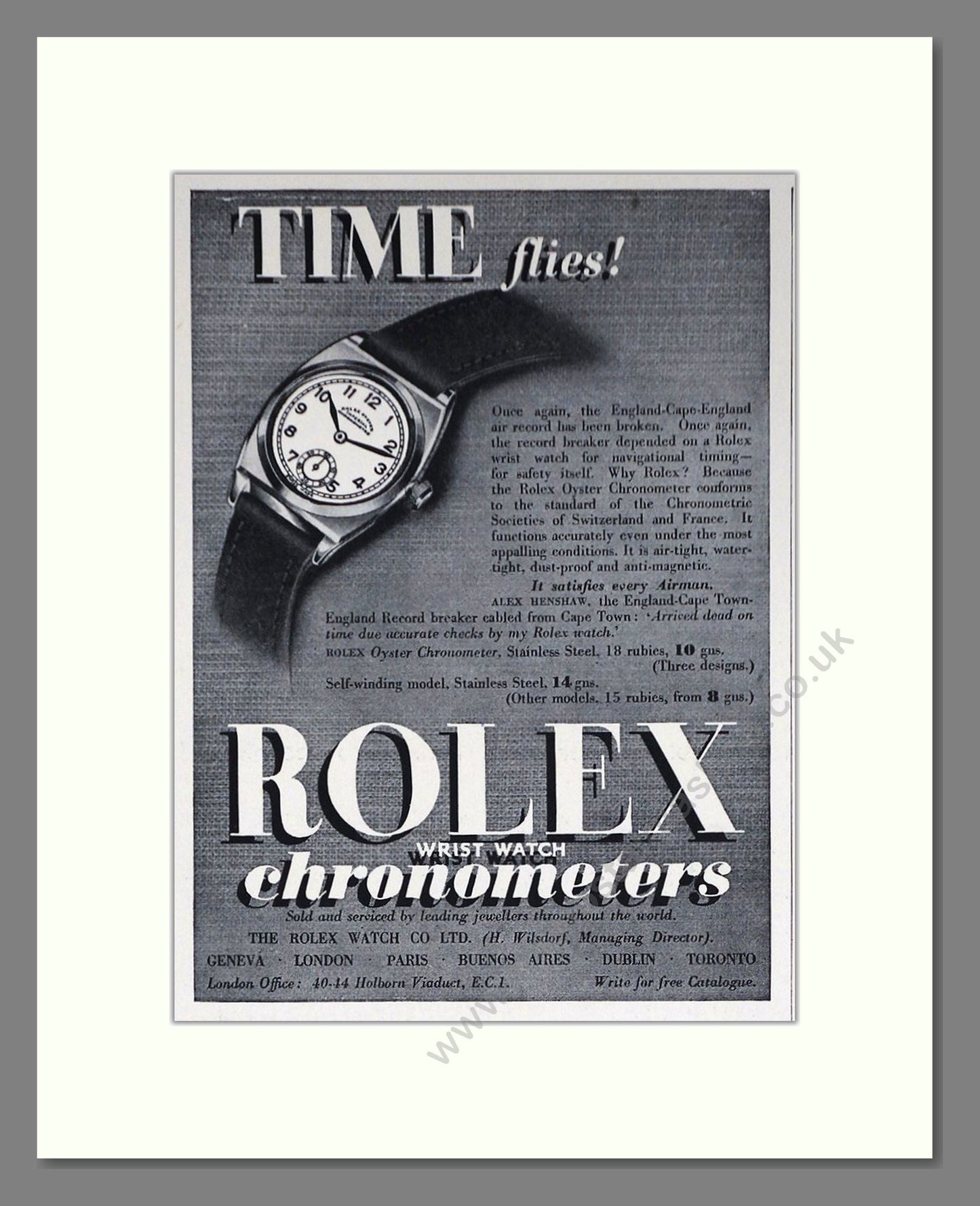 Rolex - Chronometers. Vintage Advert 1939 (ref AD66513)