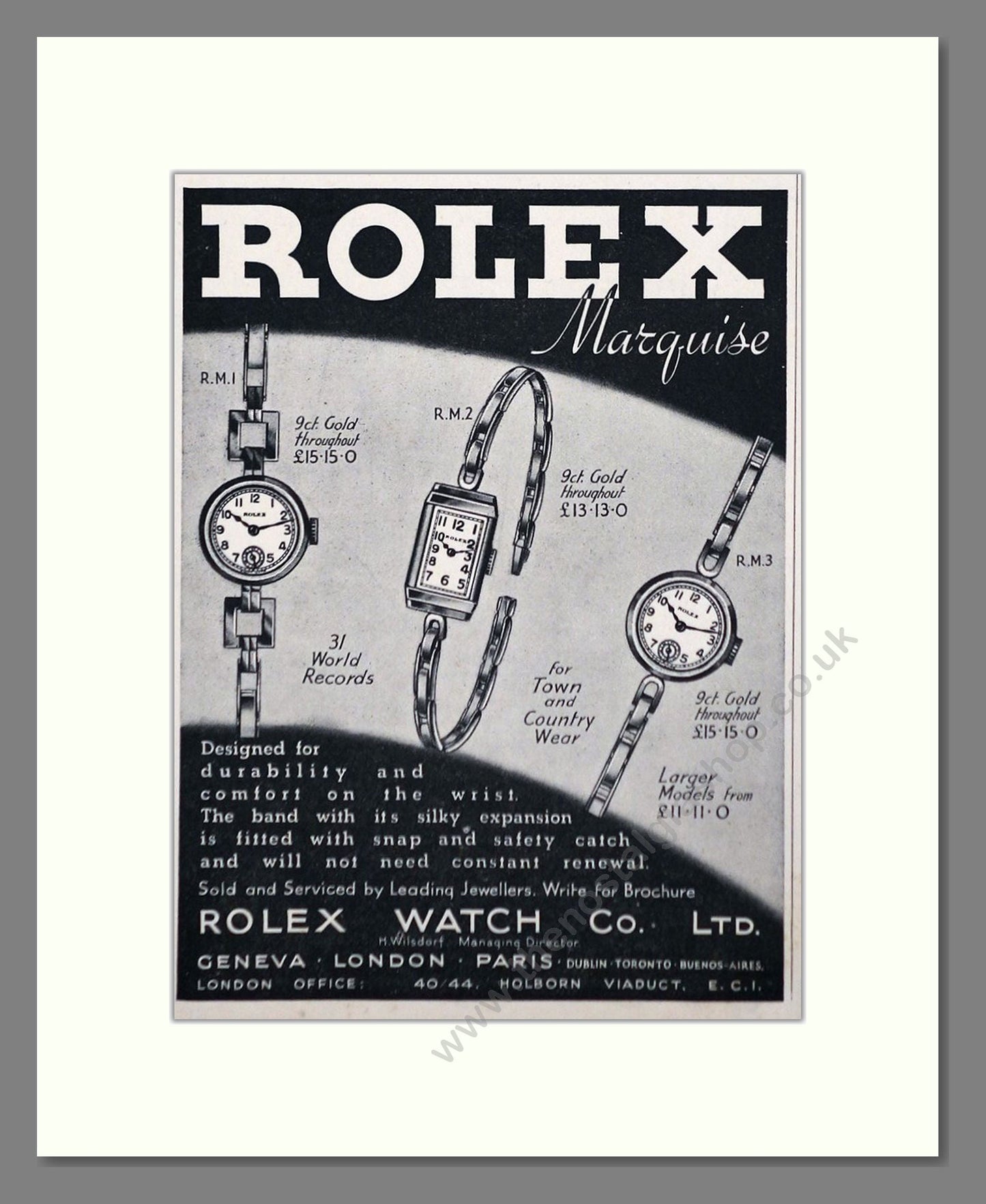 Rolex - Marquise. Vintage Advert 1937 (ref AD66522)