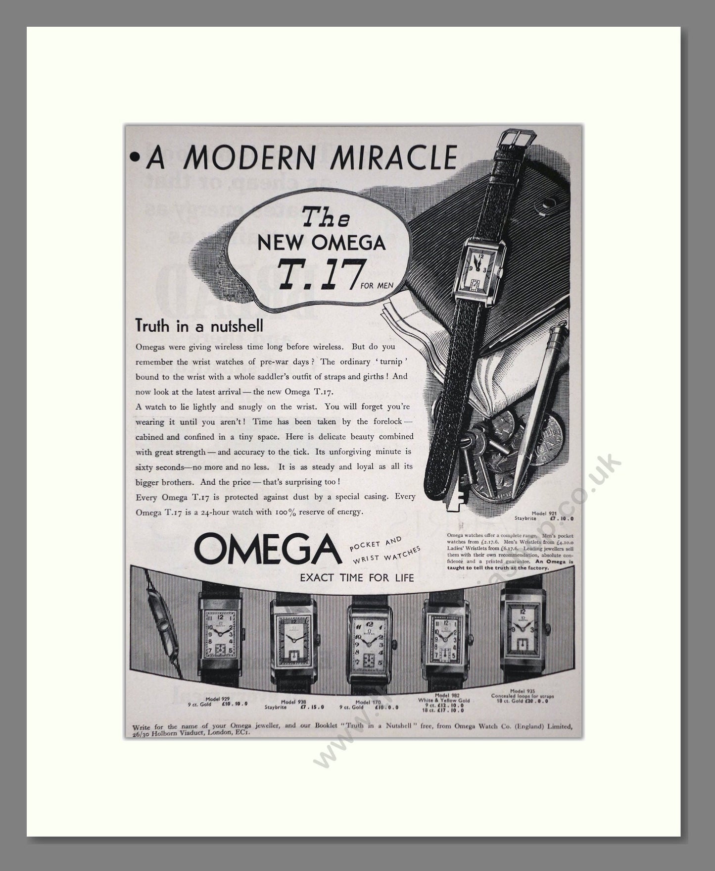 Omega - T.17 For Men. Vintage Advert 1935 (ref AD66537)