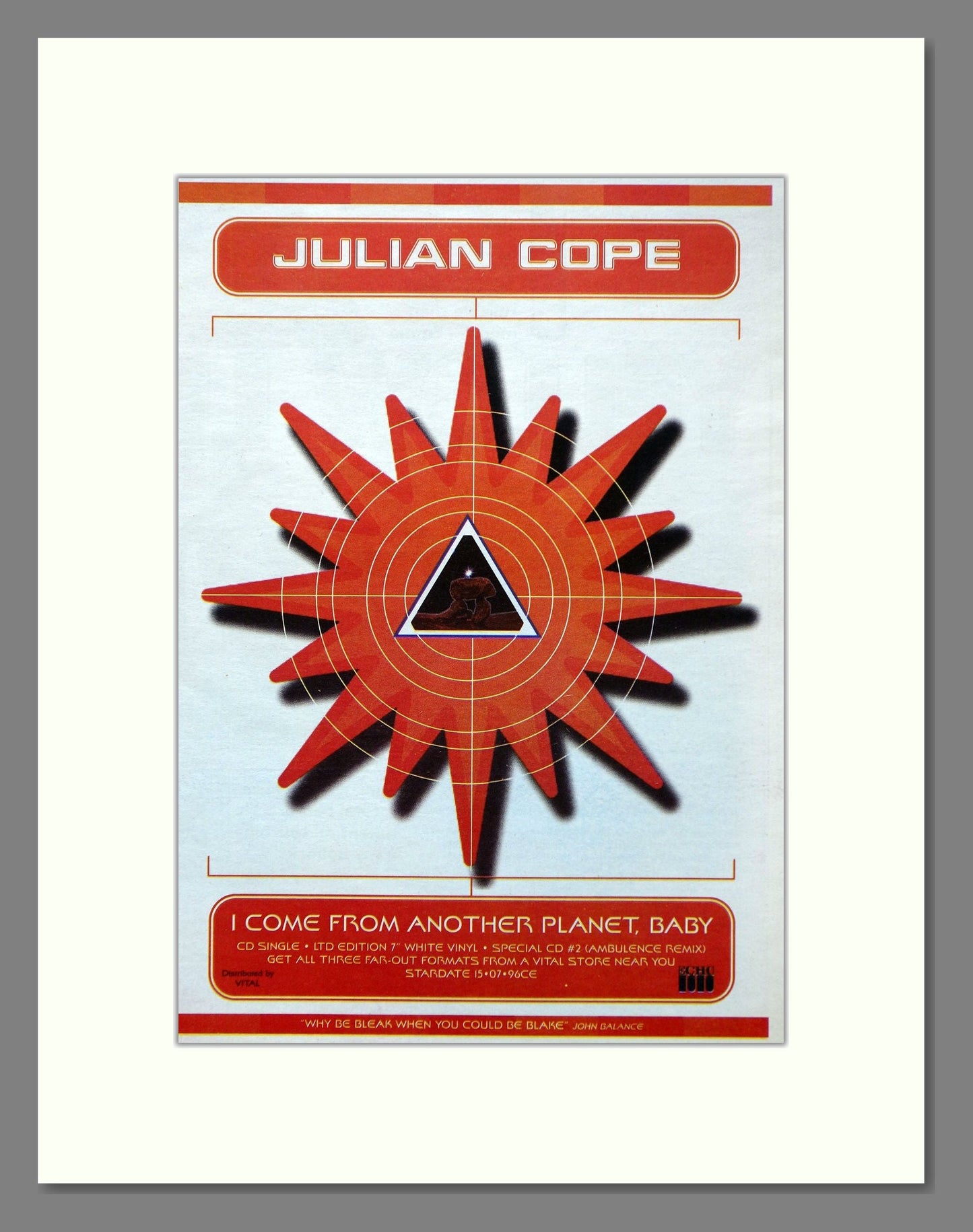 Julian Cope - I Come From Another Planet Baby. Vintage Advert 1996 (ref AD66349)