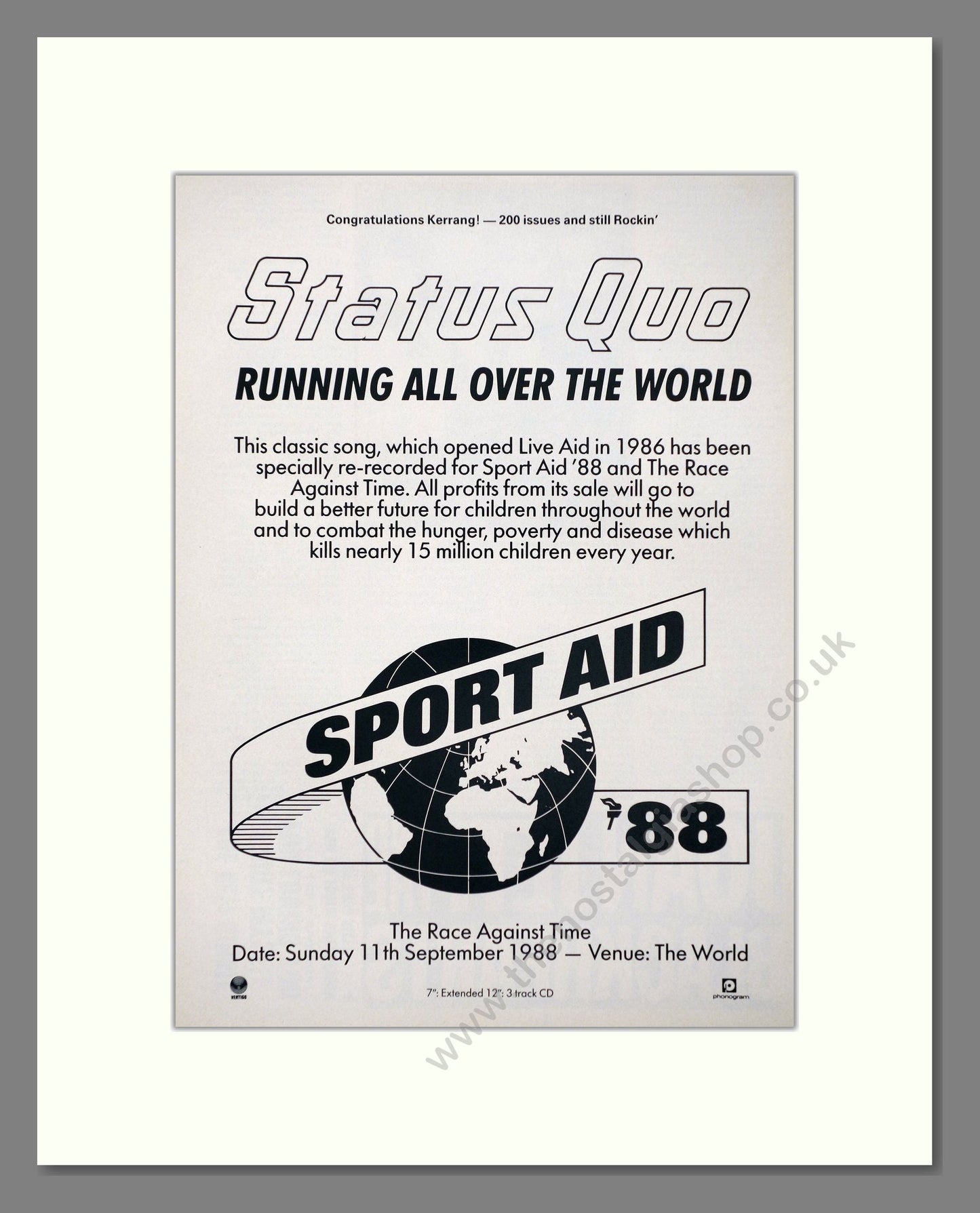 Status Quo - Running All Over The World. Vintage Advert 1988 (ref AD66363)