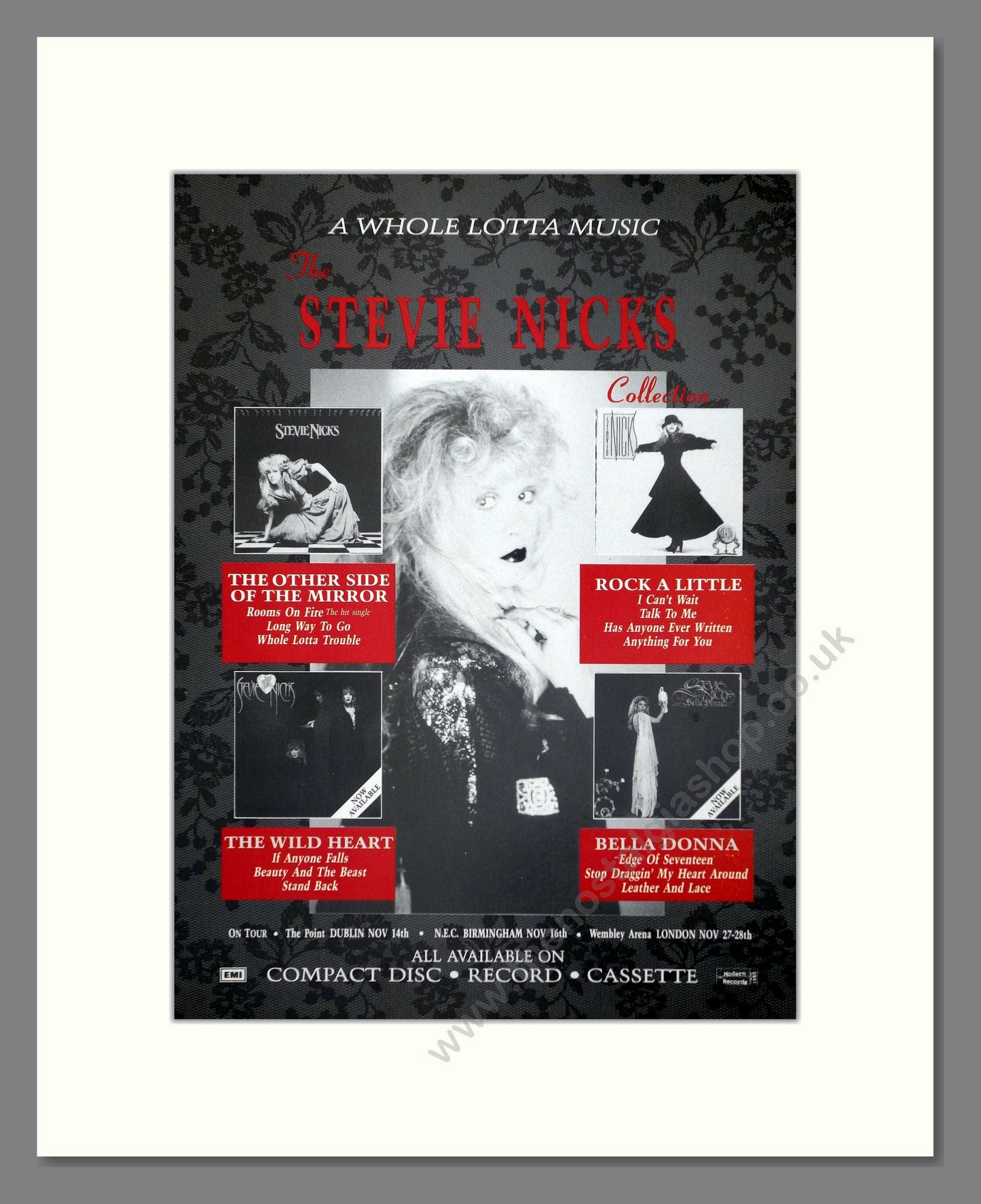 Stevie Nicks - Various Albums. Vintage Advert 1989 (ref AD66395)