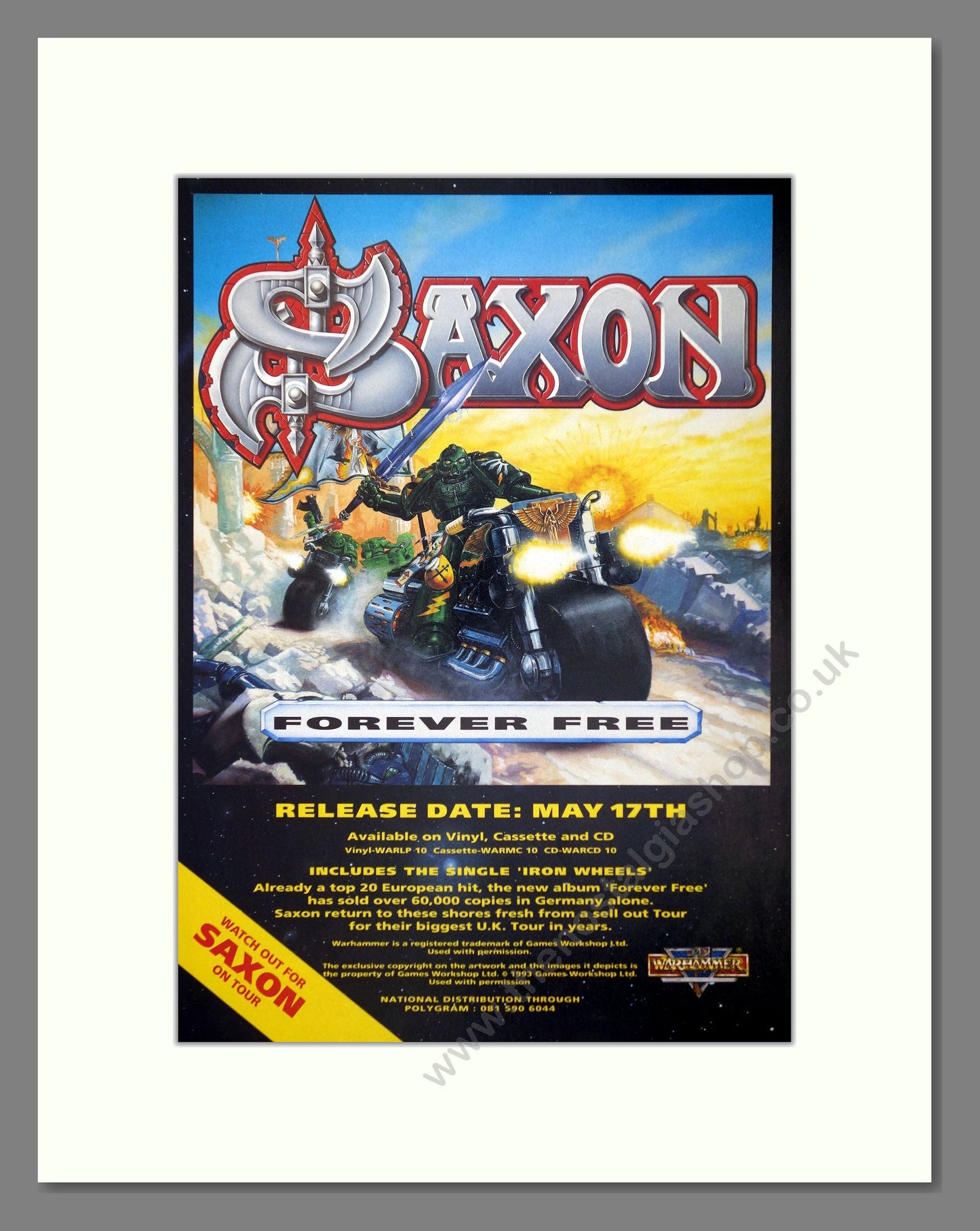 Saxon - Forever Free. Vintage Advert 1993 (ref AD66426)