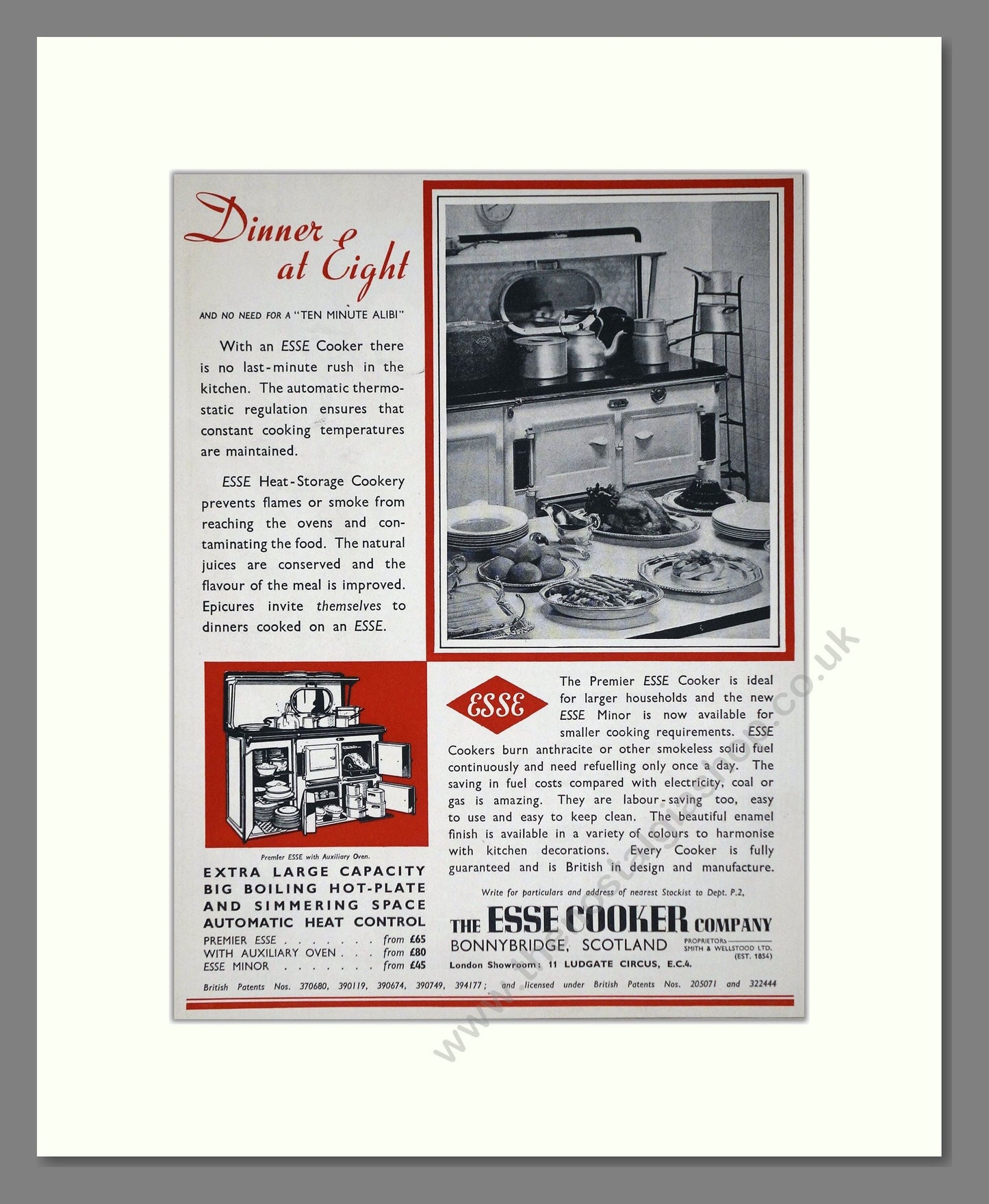 Esse - Cooker With Auxiliary Oven. Vintage Advert 1935 (ref AD66579)
