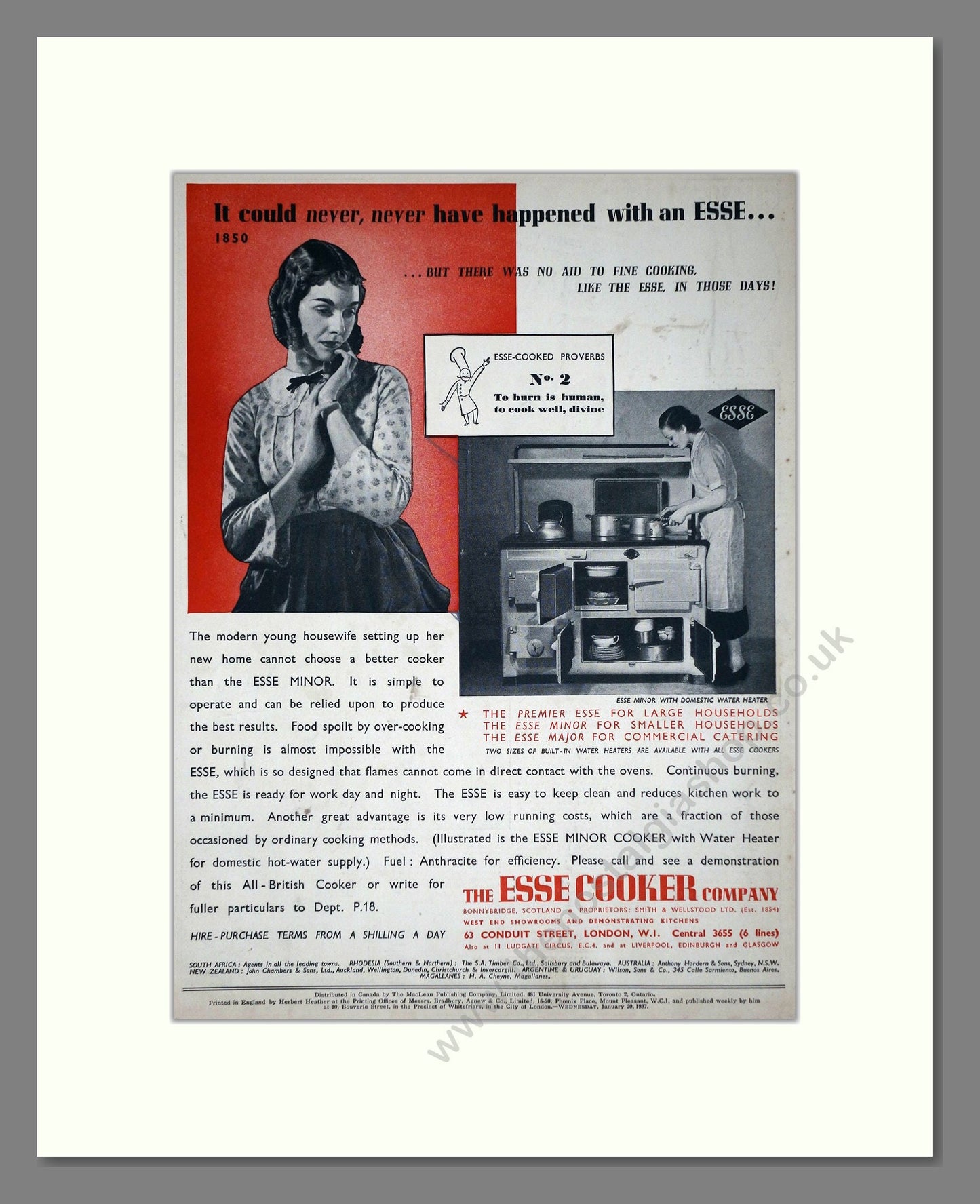 Esse - Minor Cooker. Vintage Advert 1937 (ref AD66592)