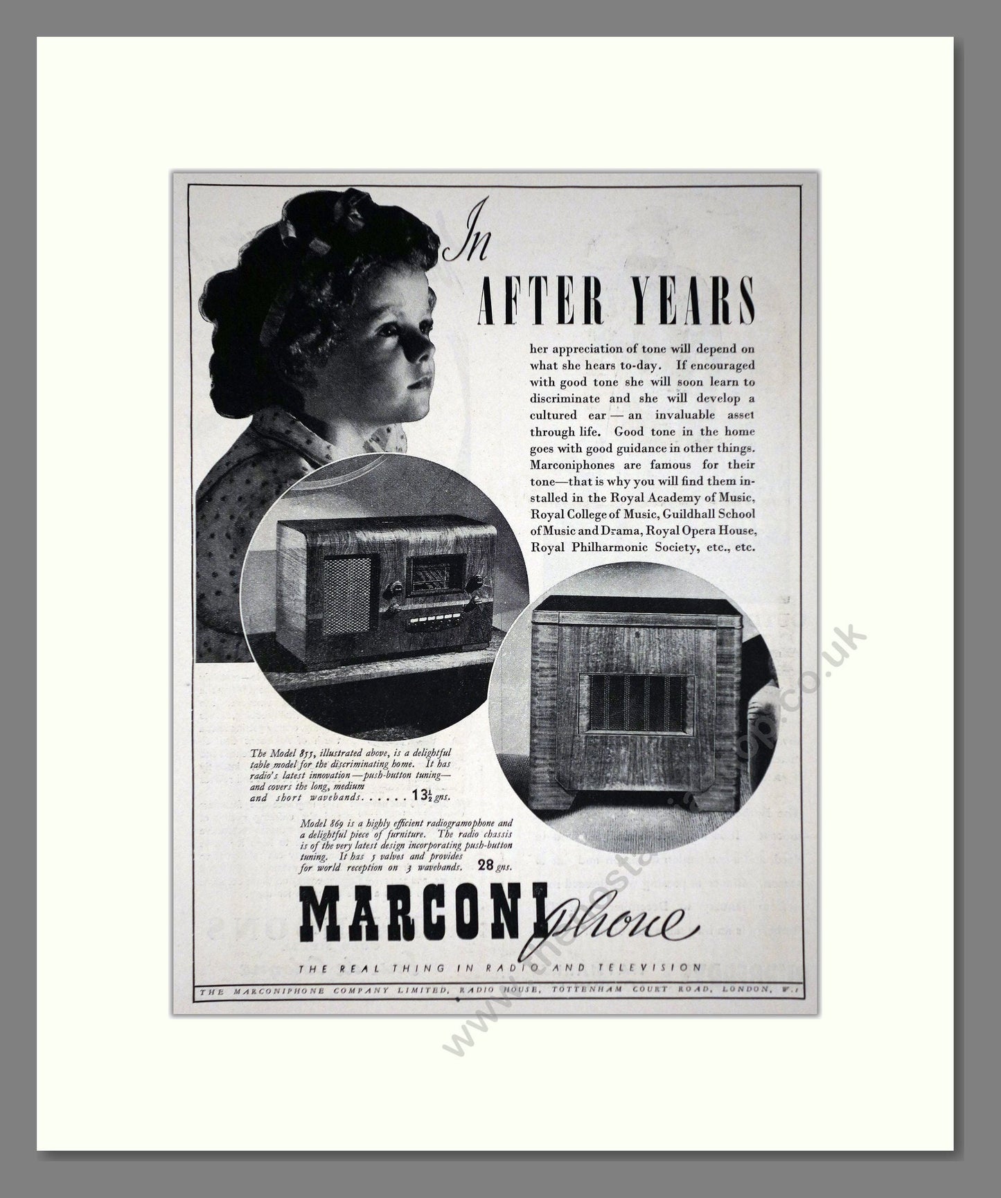 Marconi - Marconiphone Radio. Vintage Advert 1939 (ref AD66612)