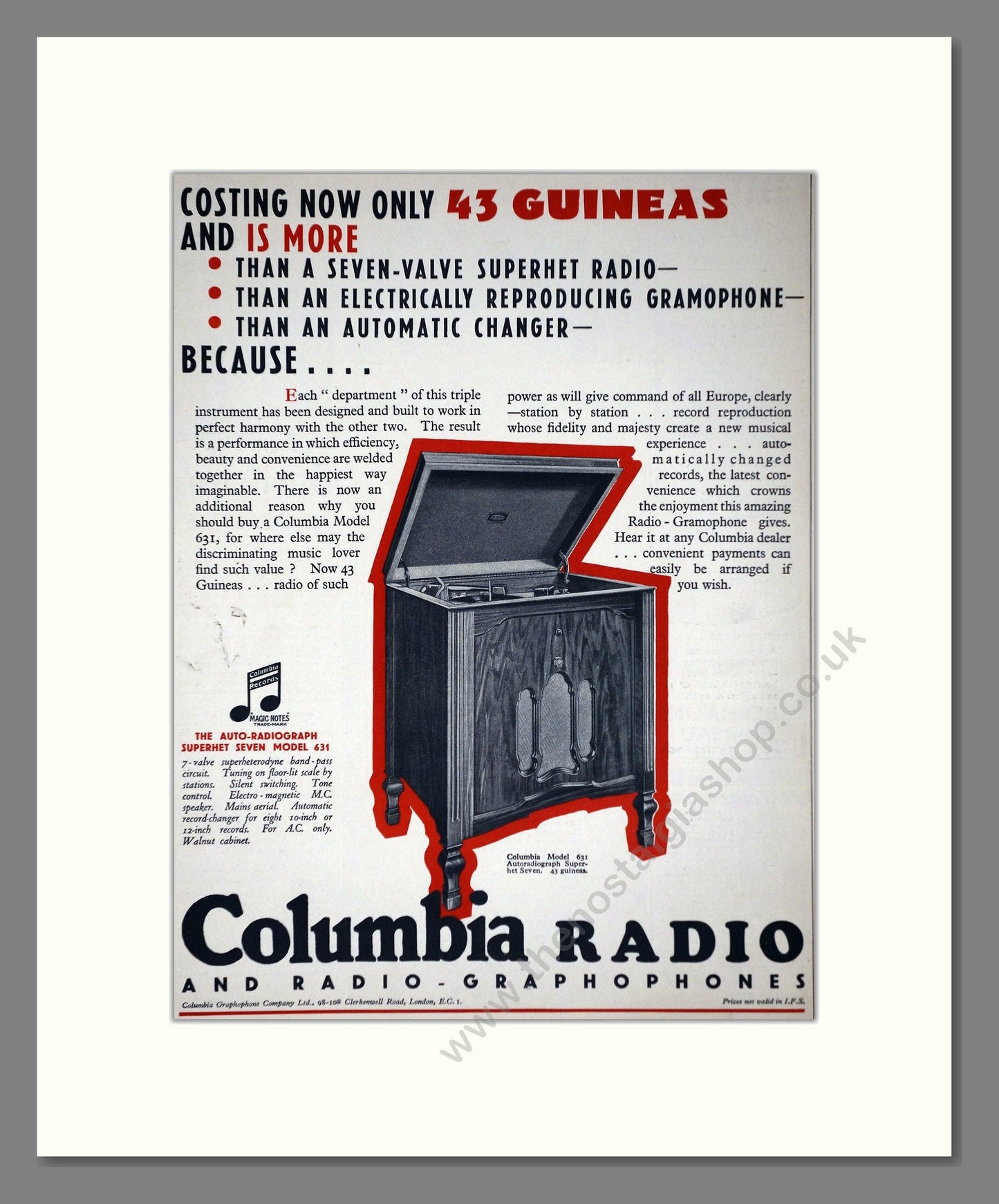 Columbia - Model 631. Vintage Advert 1933 (ref AD66620)