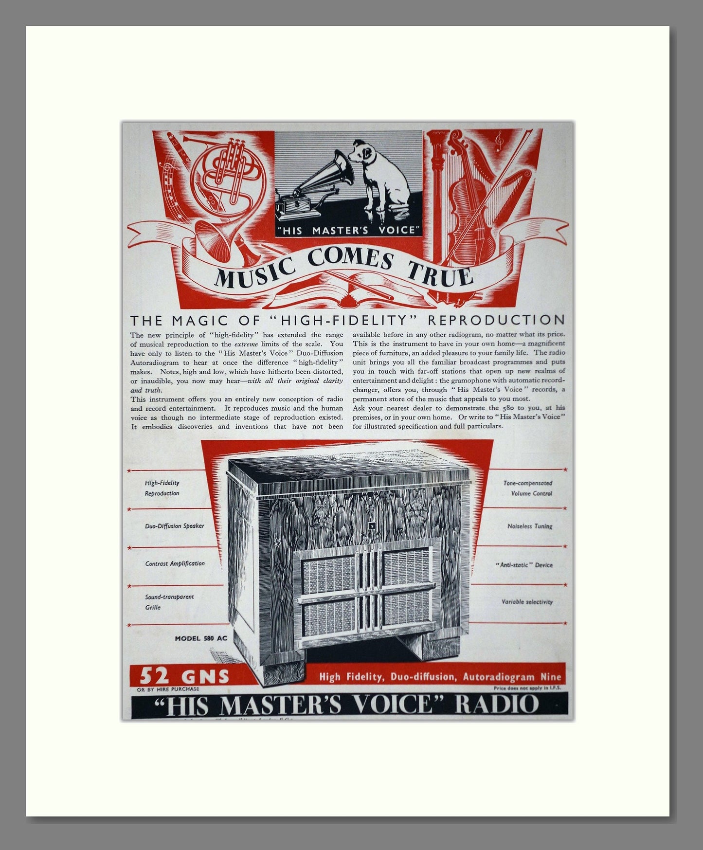 HMV His Master's Voice - Model 580. Vintage Advert 1935 (ref AD66628)