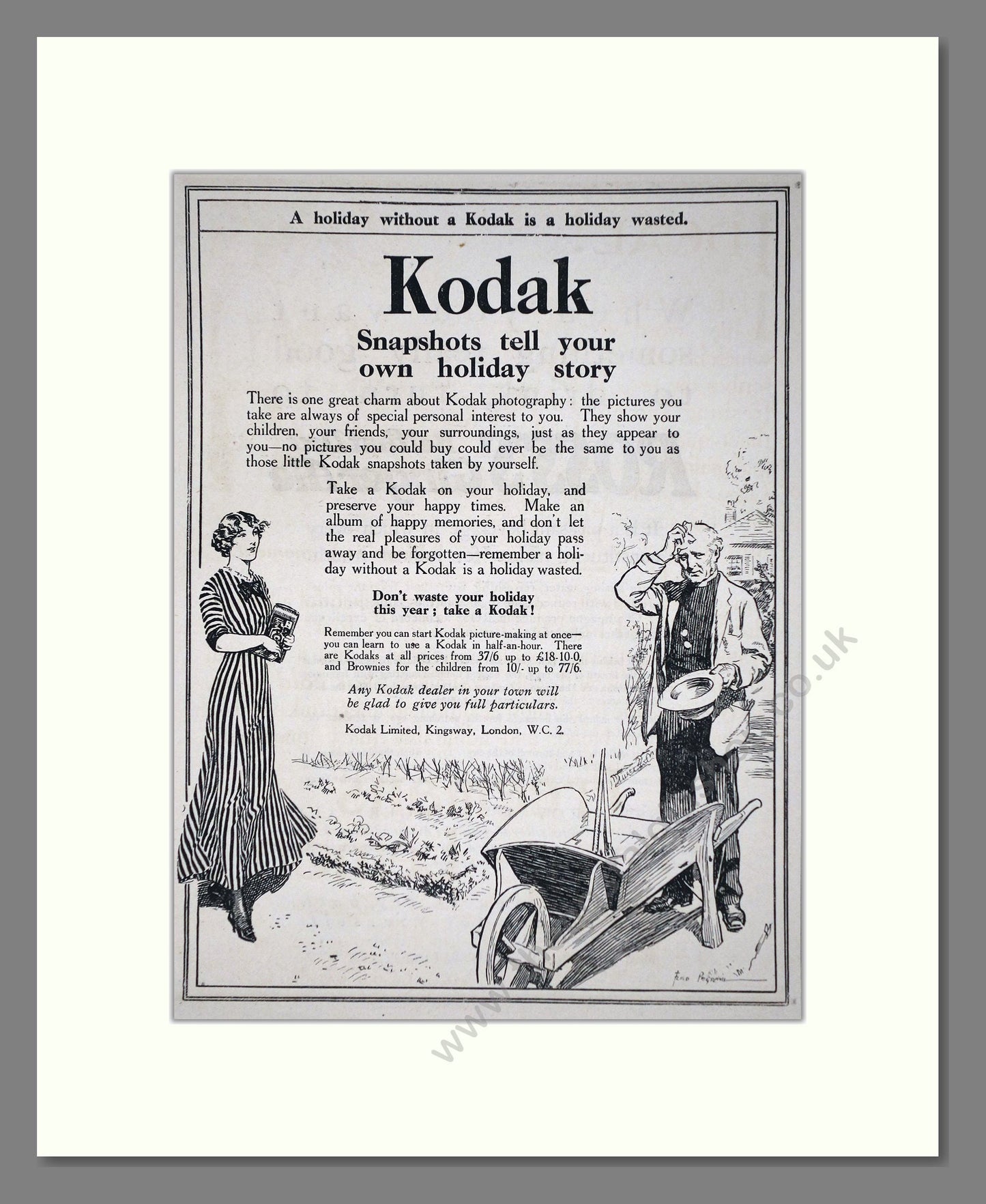 Kodak - Snapshots Tell Your Own Holiday Story. Vintage Advert 1919 (ref AD66740)