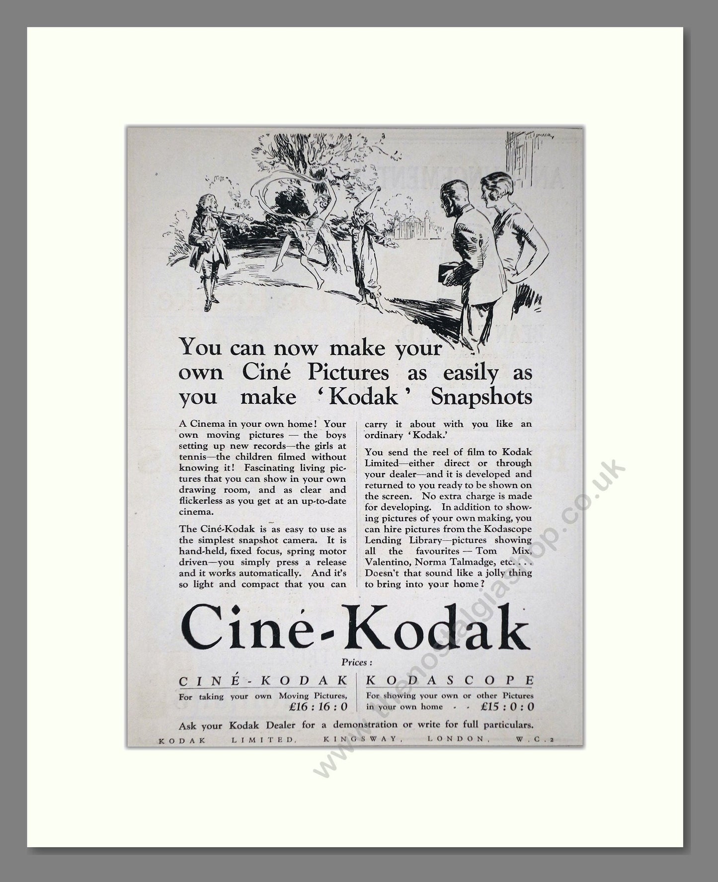 Kodak - Cine-Kodak Cine Pictures. Vintage Advert 1926 (ref AD66750)