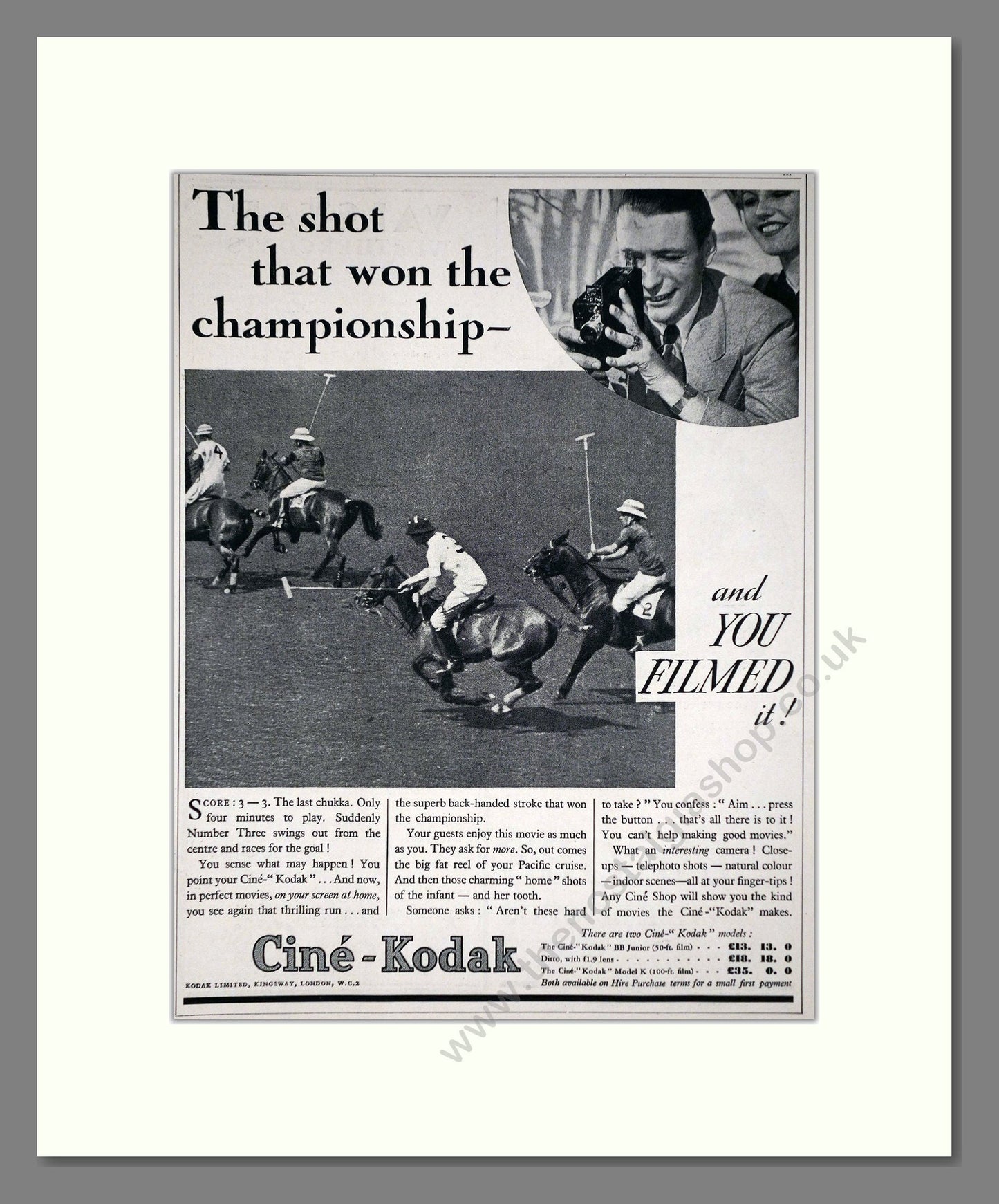 Kodak - Cine-Kodak. Vintage Advert 1934 (ref AD66760)