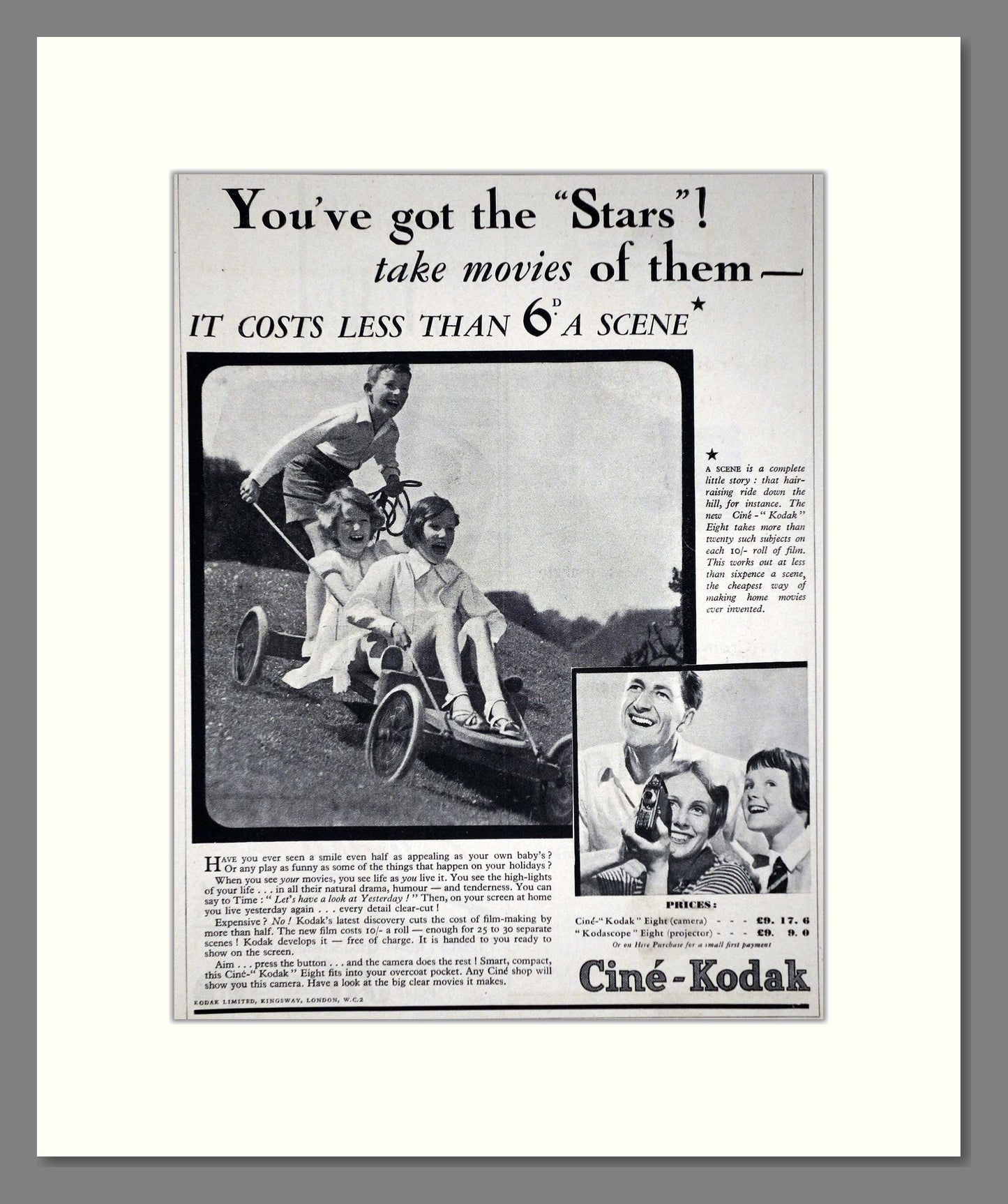 Kodak - Cine-Kodak. Vintage Advert 1934 (ref AD66762)