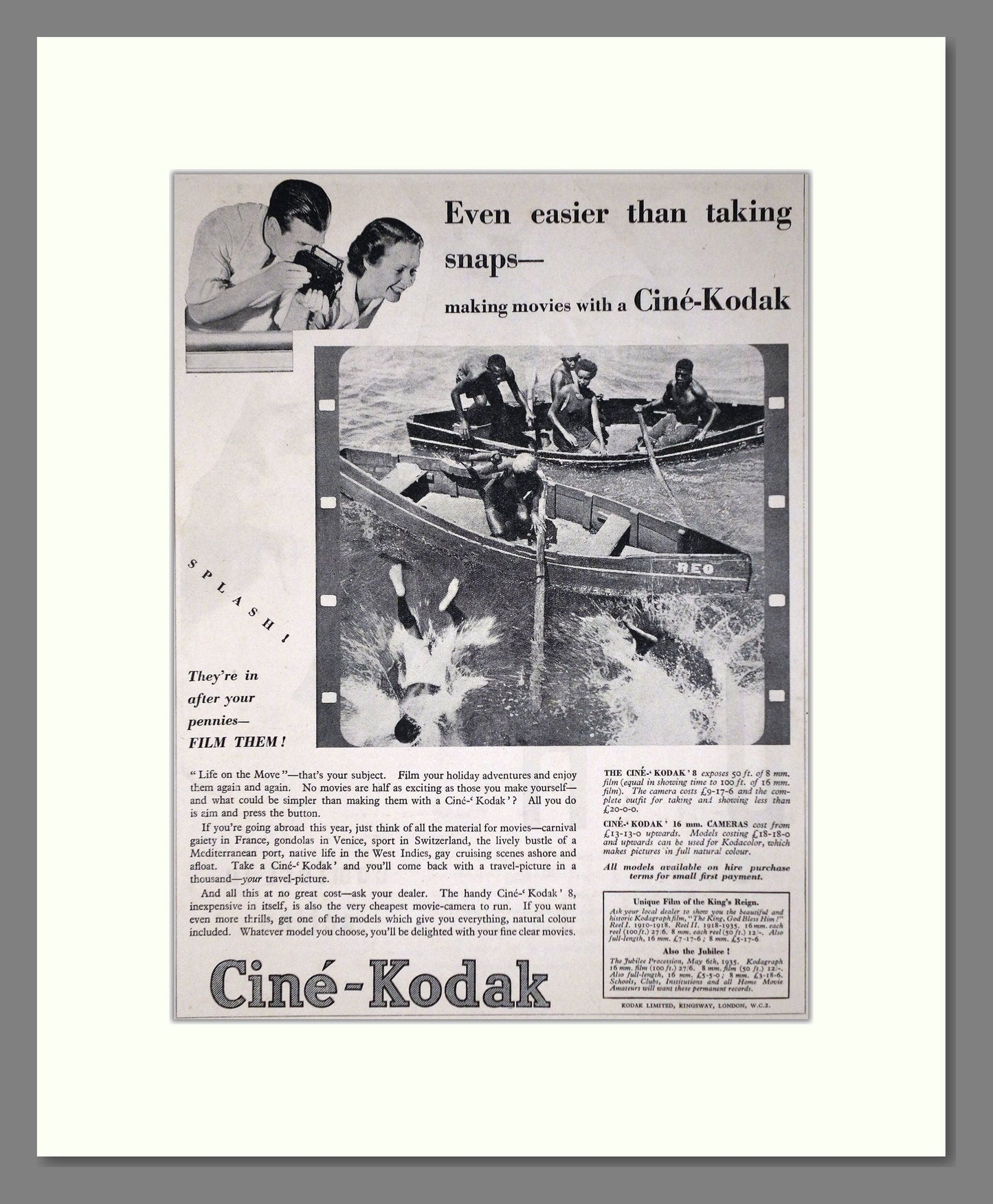 Kodak - Cine-Kodak. Vintage Advert 1935 (ref AD66764)