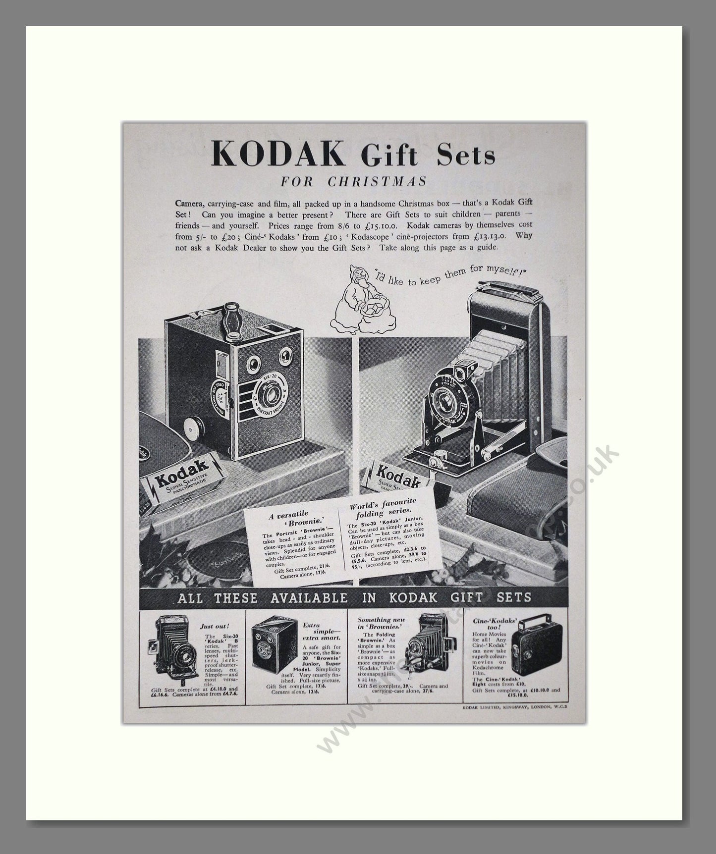 Kodak - Christmas Gift Sets. Vintage Advert 1937 (ref AD66772)