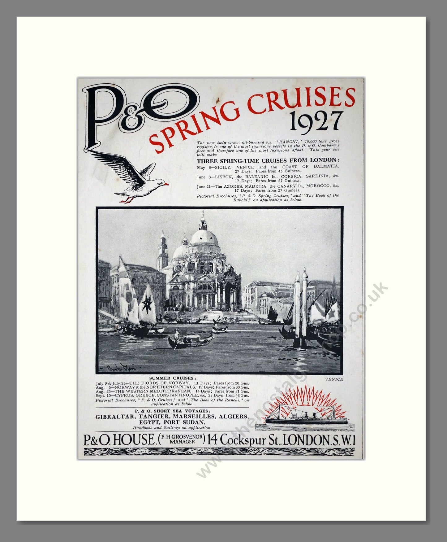 P And O - Spring Cruises. Vintage Advert 1927 (ref AD66656)