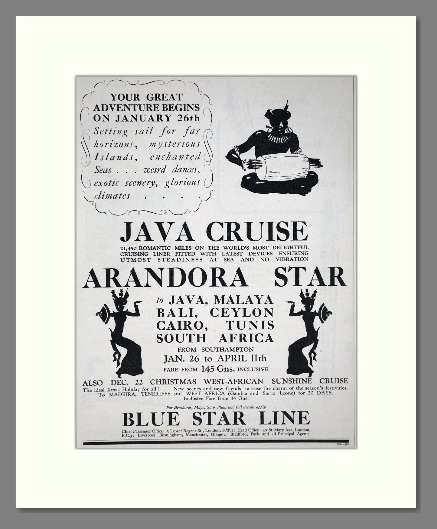 Blue Star Line - Arandora Star Ship. Vintage Advert 1934 (ref AD66662)