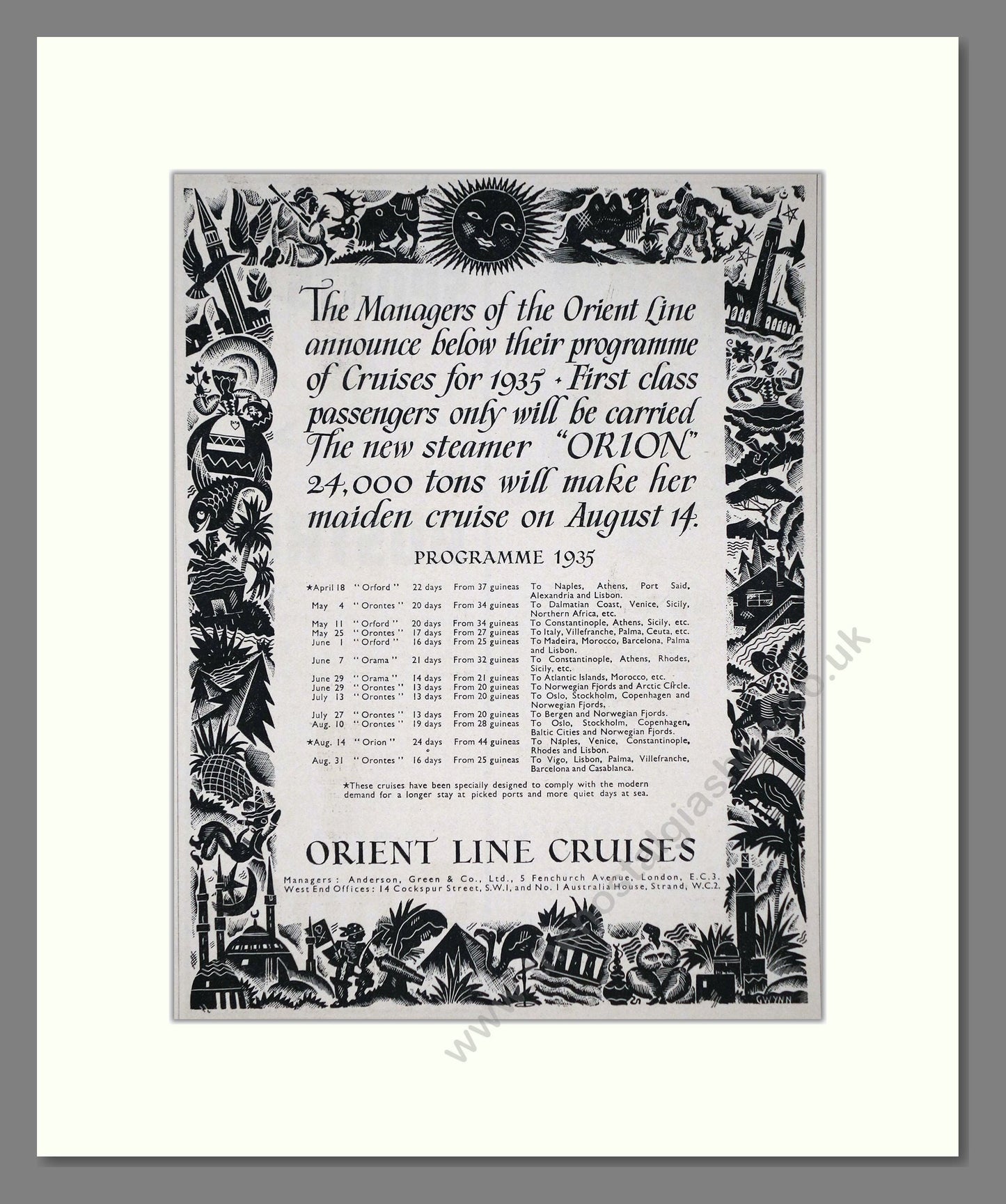 Orient Line - Orion Steamer / 1935 Cruises. Vintage Advert 1934 (ref AD66670)